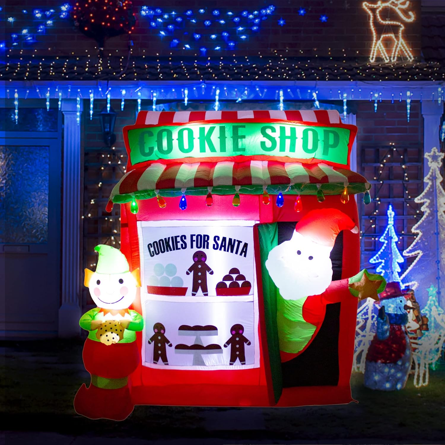 Luxfcup 6FT Christmas Inflatable Santa Elf Cookie Shop Decoration with LED Lights Outdoor Yard Christmas Blow up Decor image number 1