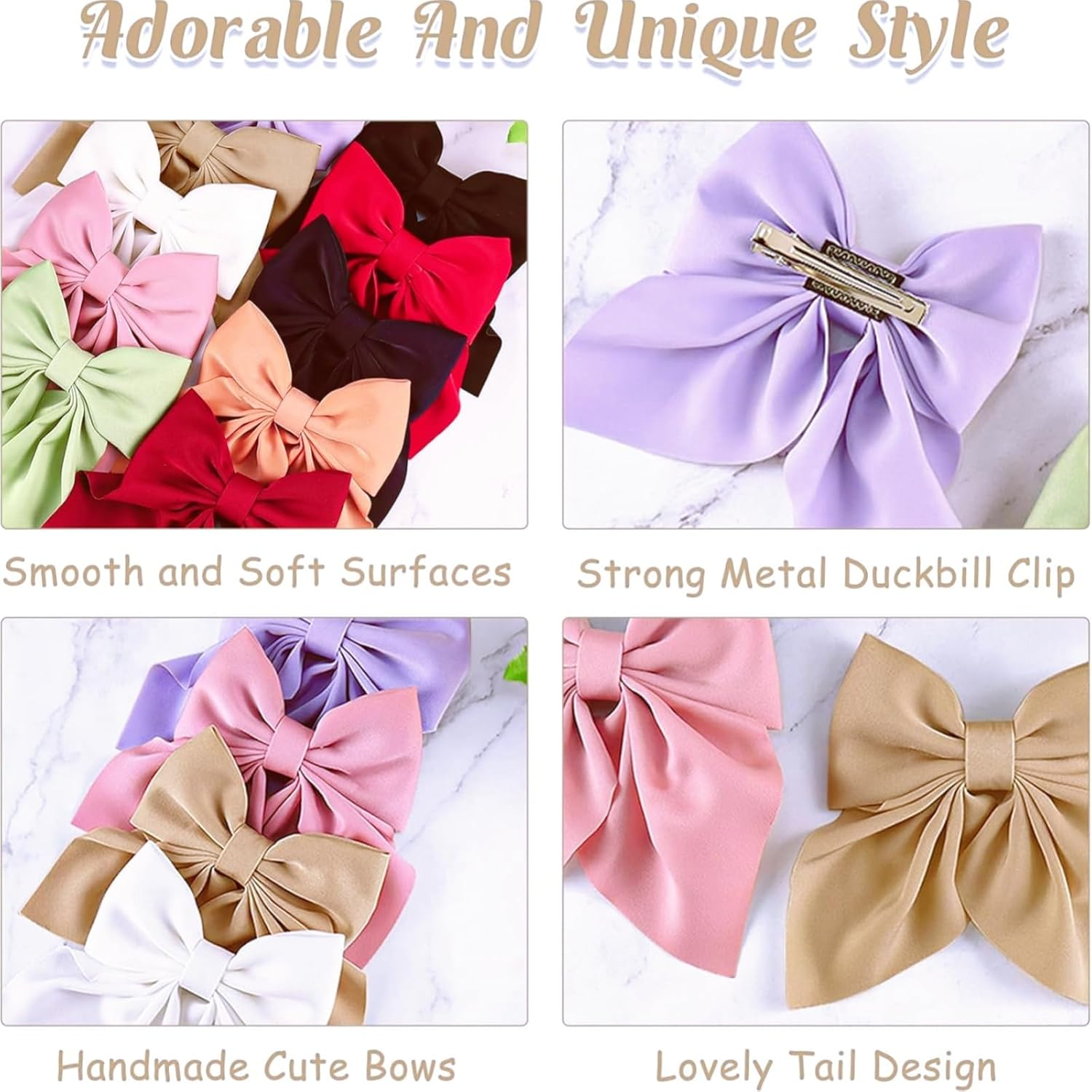 Pack of 10 Large Bow Hair Clips with Long Tails - Soft Satin French Hair Pins for Women and Girls - Perfect for Parties and Valentine'S Day image number 2