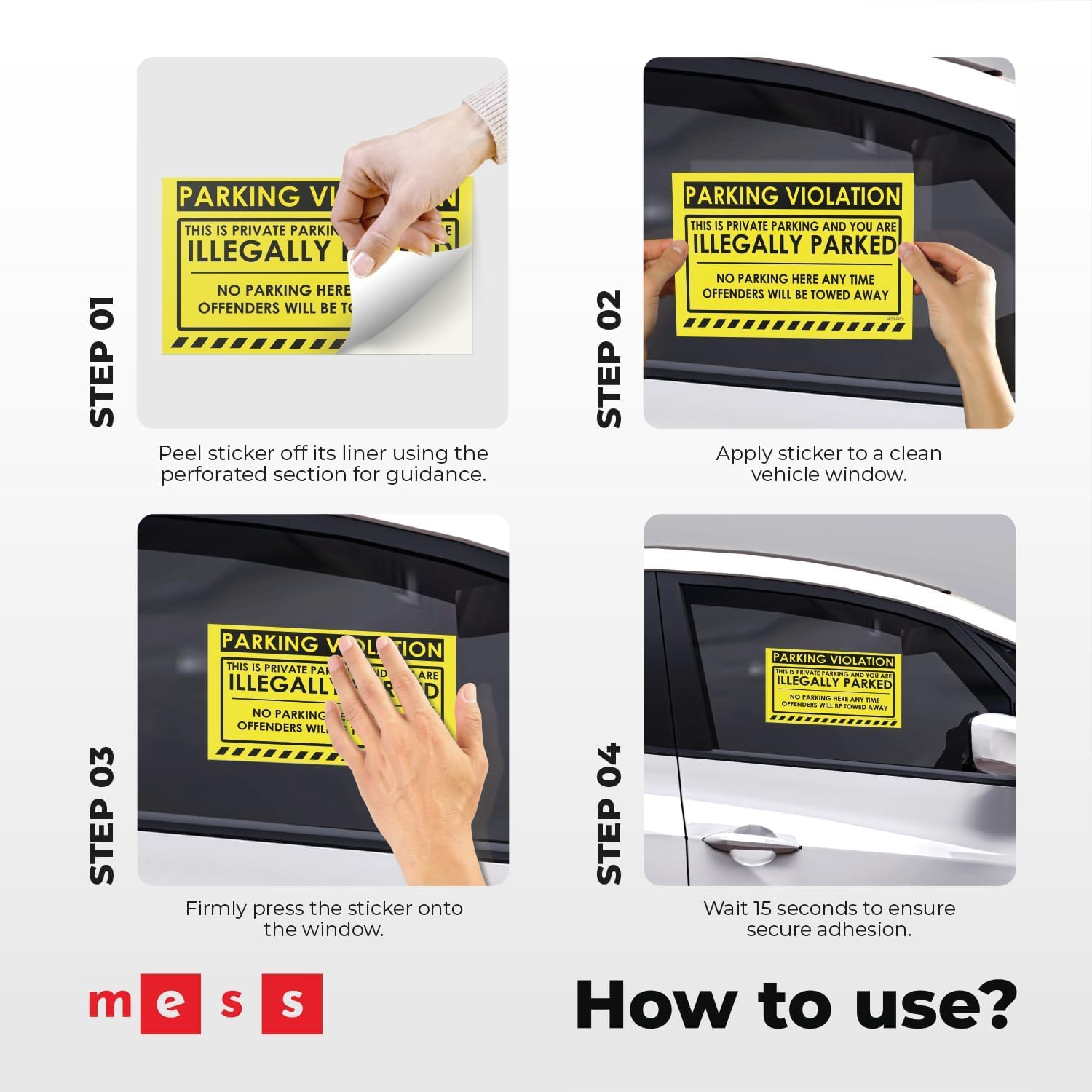 Mess Parking Violation Stickers for Cars (Fluorescent Yellow) - 100 No Parking Illegally Parked Cars in Private Parking Areas/Hard to Remove Super Sticky No Park Tow Warnings 8" X 5" By image number 3