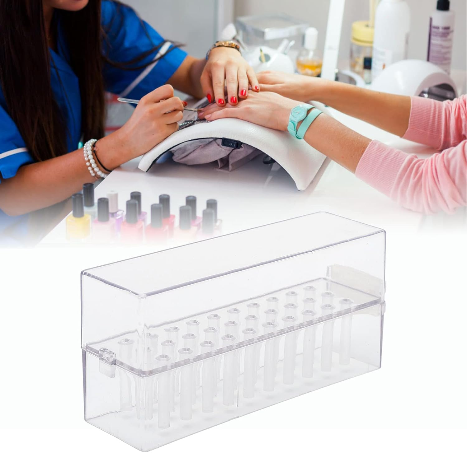 Leapiture Nail Drill Bits Holder Stand Nail Display Holder Professional 30 Hole Nail Drill Bits Transparent Sturdy for Home Use or Nail image number 1