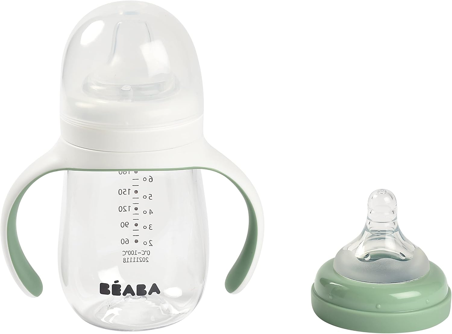Beaba 2 in 1 Bottle to Sippy Learning Cup, Sage Green, 210 Ml Capacity image number 5