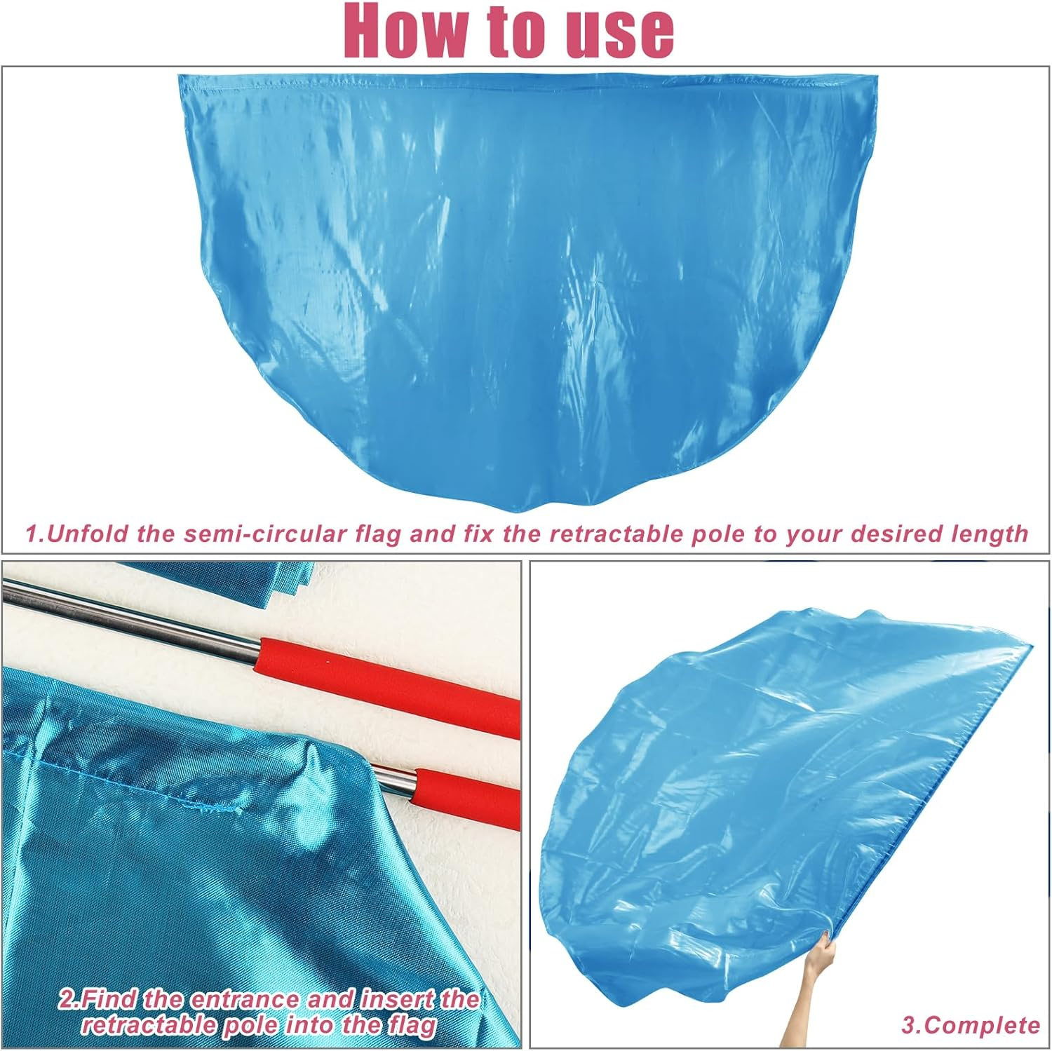 2Pcs Semicircle Worship Flag, 55.12X36.22 Inch Praise Dance Flags with Scalable Rods Shiny Worship Banner Metallic Sheen Angel Wings for Dance Church Performance (Light Blue) image number 2