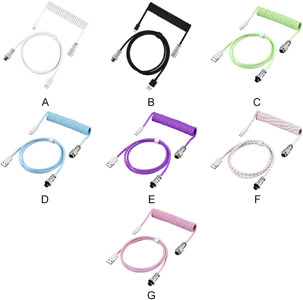 IOIUSKKU Coiled USB Cable for Comfortable Movement and Scalable Interface Mechanical Keyboard Coiled ABS Aviation Plug Data Cable, White - Black image number 2