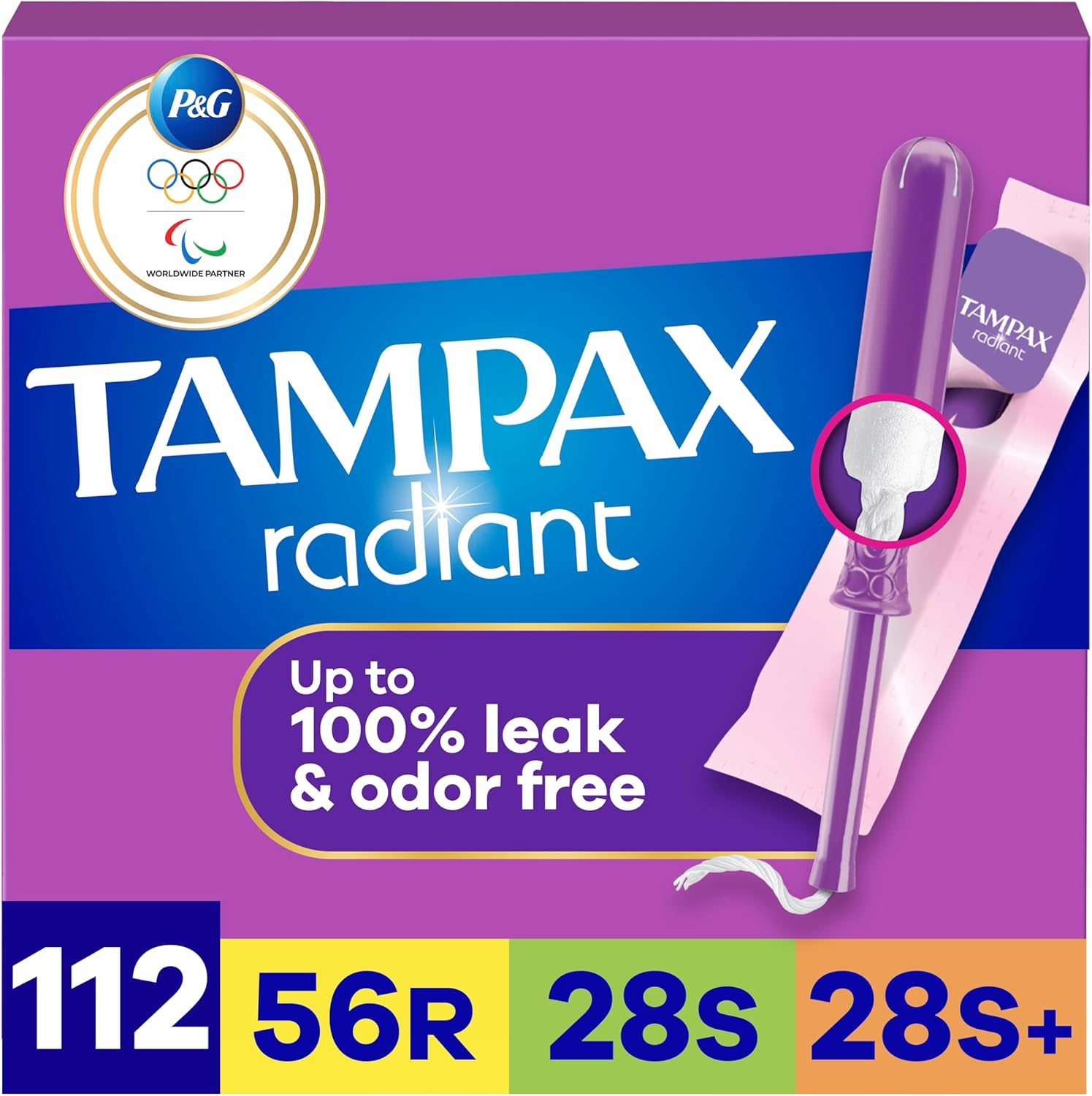 Tampax Radiant Plastic Tampons, Regular/Super/Super plus Absorbency Triplepack, Unscented, 28 Count, Pack of 4 (Total 112 Count) image number 4