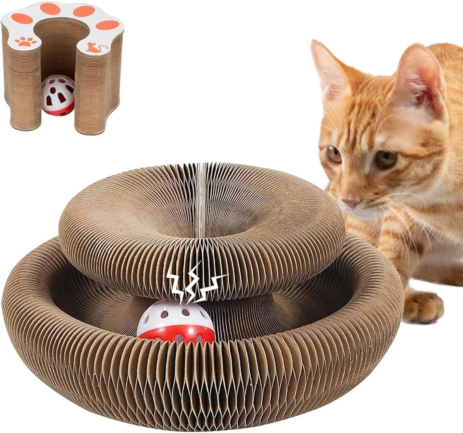Cat Scratching Board Foldable, Magic Organ Cat Scratcher Board, Foldable Accordion Cat Toy with Ball, Durable Corrugated Cardboard Scratch Pad for Indoor Cats, Eco-Friendly Cat Toy image number 6
