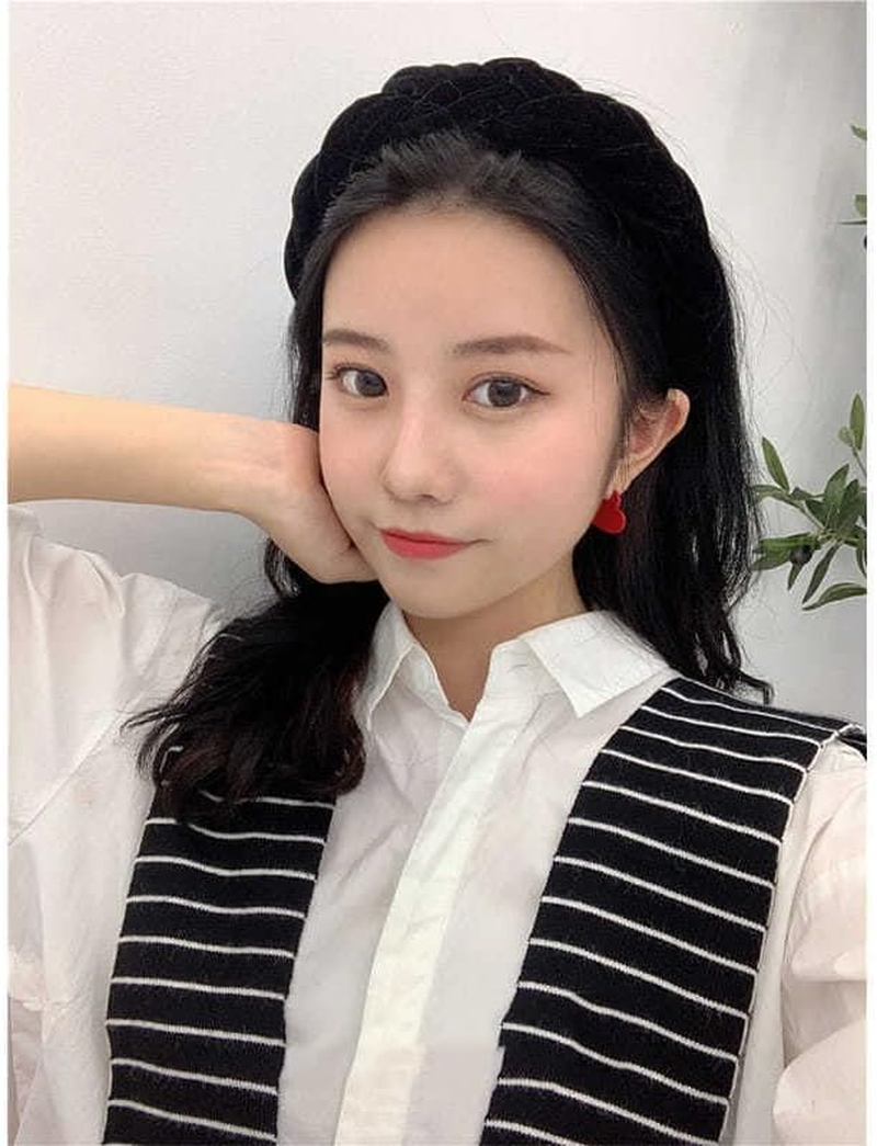 RFTWXHPN Black Velvet Braided Headbands for Women Padded Wide Hair Bands Braid Headband for Women Girls Non Slip Thick Braided Head Bands Chunky Puffy Hair Hoops Band Braids Headband