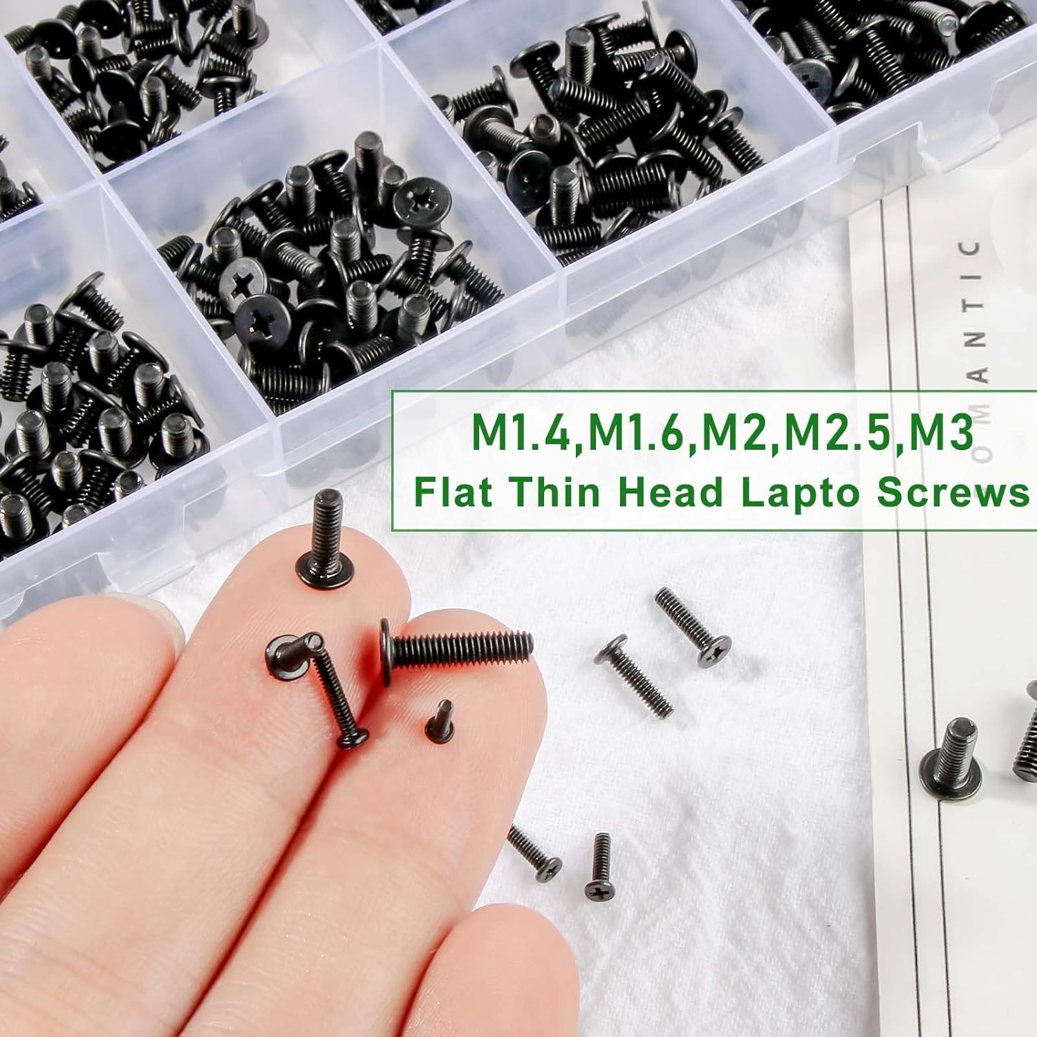 Zmbroll 840Pcs Flat round Head Machine Screw Black Phillips Hard Drive SSD Screw Small Computer Laptop Screws Micro Screw Assortment Kit for Eyeglasses, Watches, Electronic Repair image number 2