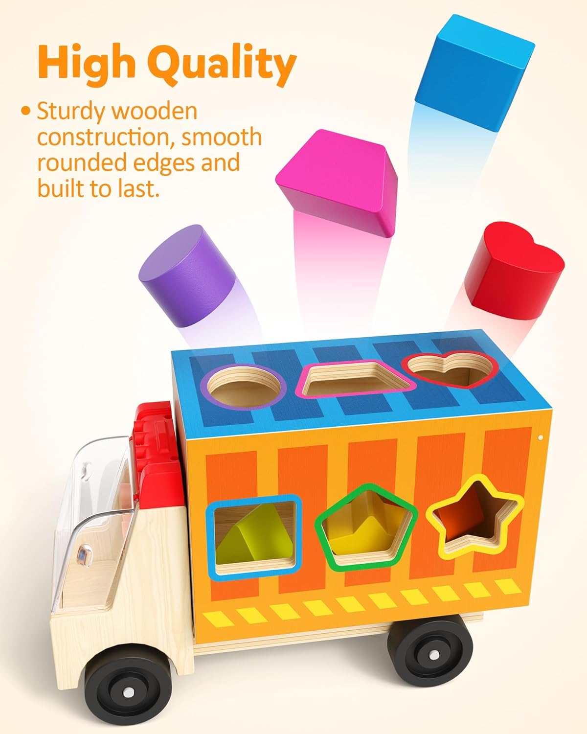 Coogam Wooden Truck Shape Sorting Toy, Color Shape Matching Game with 2 Play Figures, Baby Toddler Fine Motor Learning for 2 3 4 Year Old image number 6