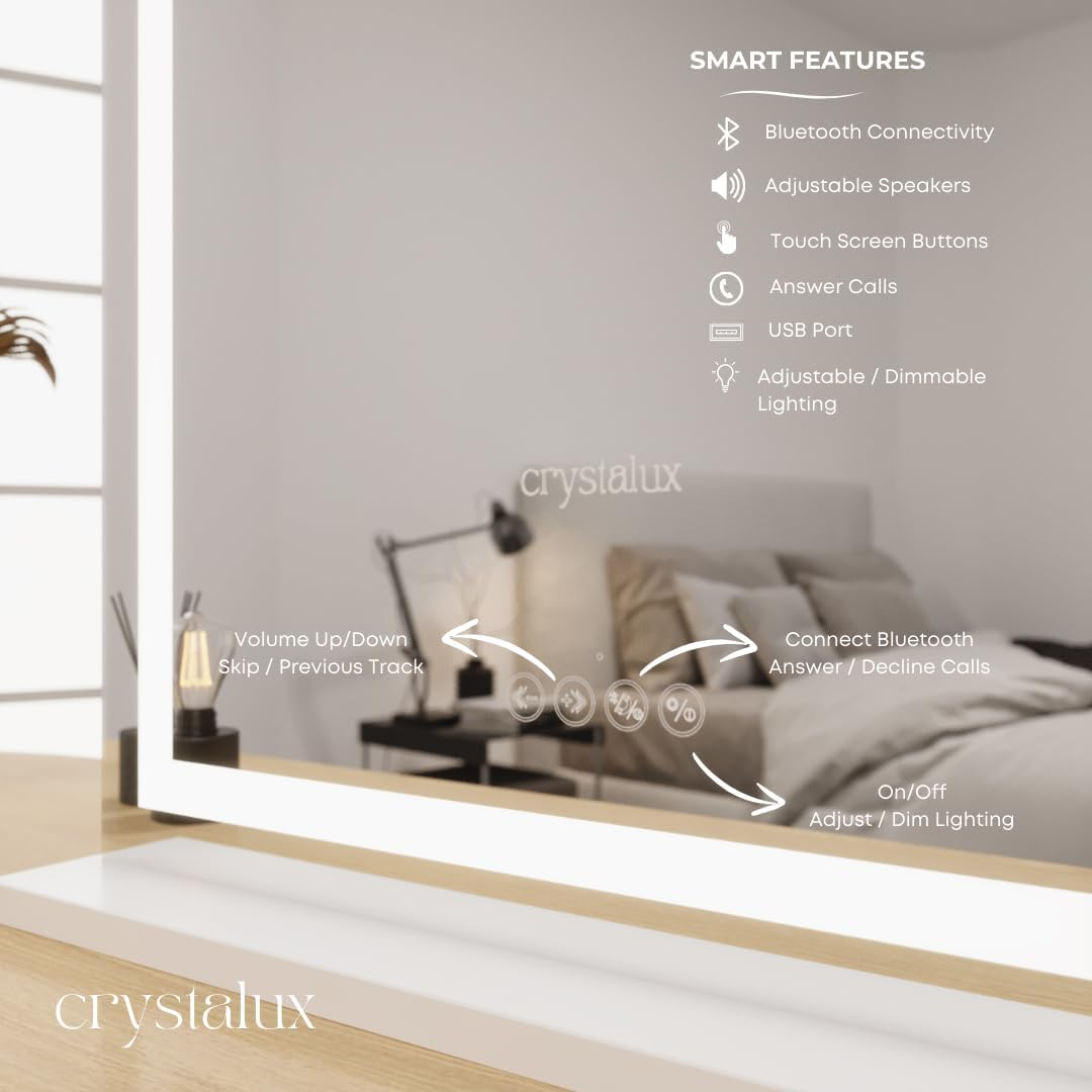 CRYSTALUX Vanity Mirror, Large Makeup Mirror with LED Lights, 3 Modes Lighted Mirror, Hollywood Mirrors, Tabletop or Wall Mounted, Dressing Mirror, Silver, 800 X 600 Mm Vertical image number 1