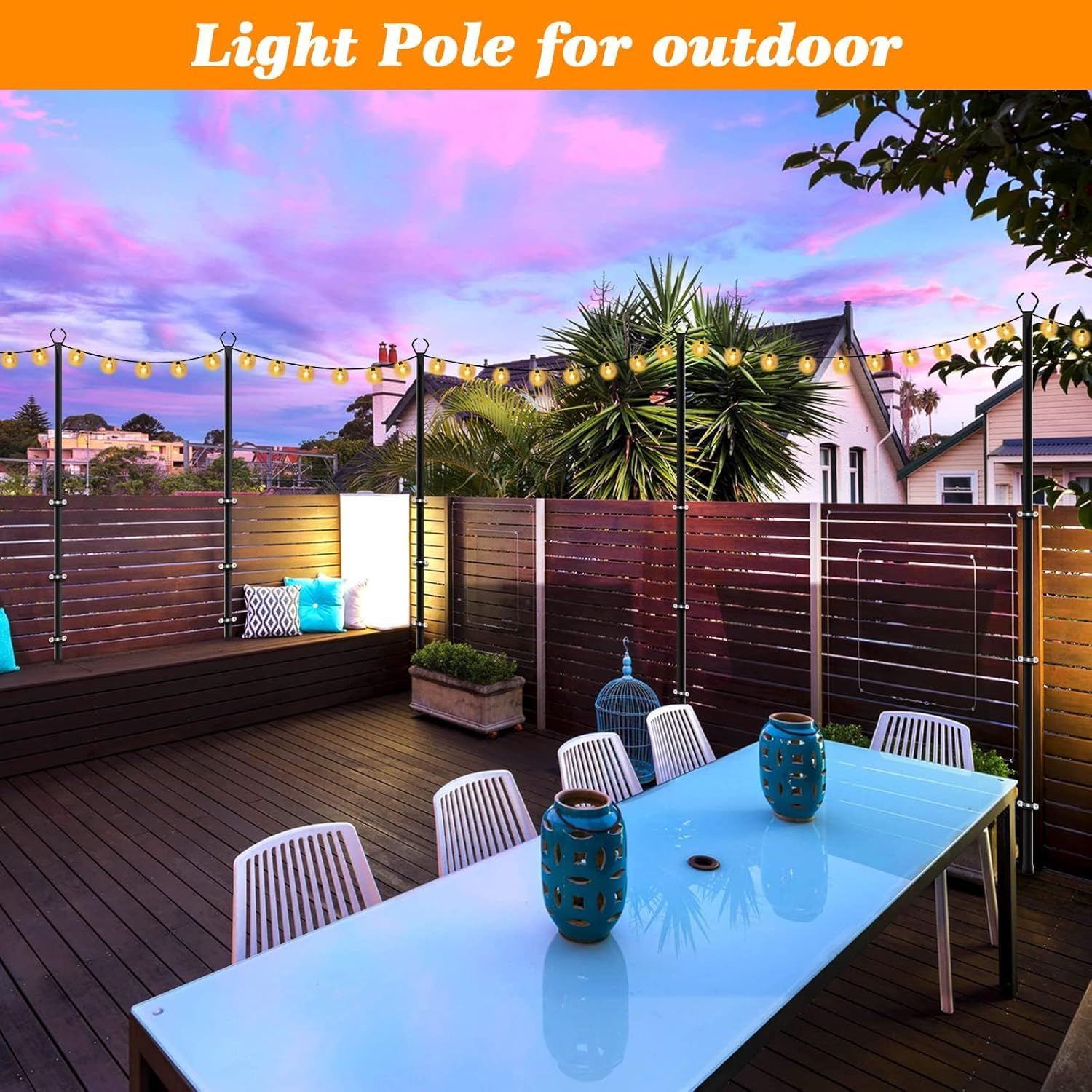 2 Pack String Light Poles,10 Ft Light Poles for outside String Lights,Outdoor Light Poles with Fork,Metal Poles Stand for Patio Deck Backyard image number 3