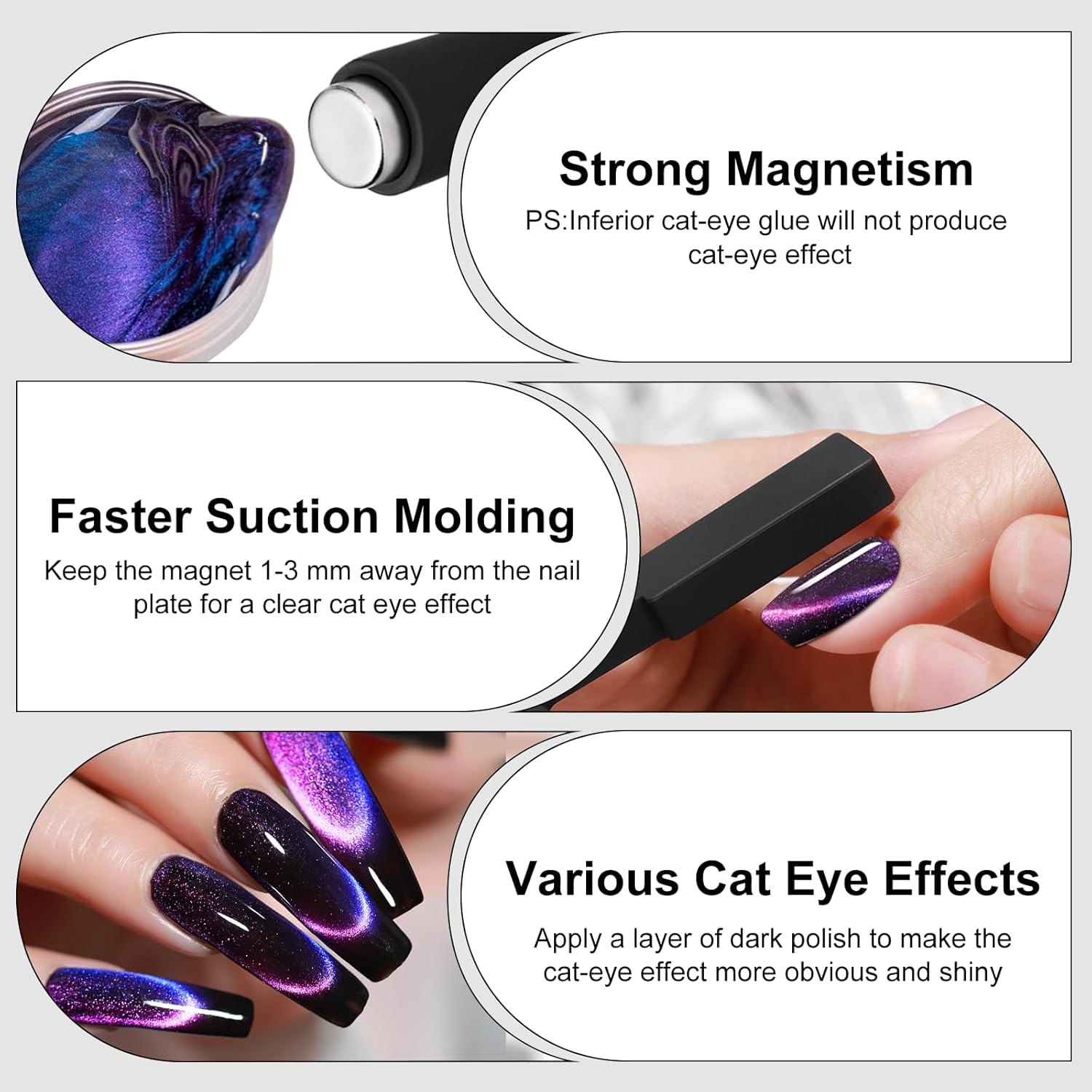 Vnjaoi 5 in 1 Nail Magnet Tool, Upgraded Nail Magnet Pens with Silicone Protective Case, Multi-Function Magnet Stick 3D Magnetic Cat Eye Gel Polish Nail Art, for 3D Magnetic, Salon, Studio or Home image number 2