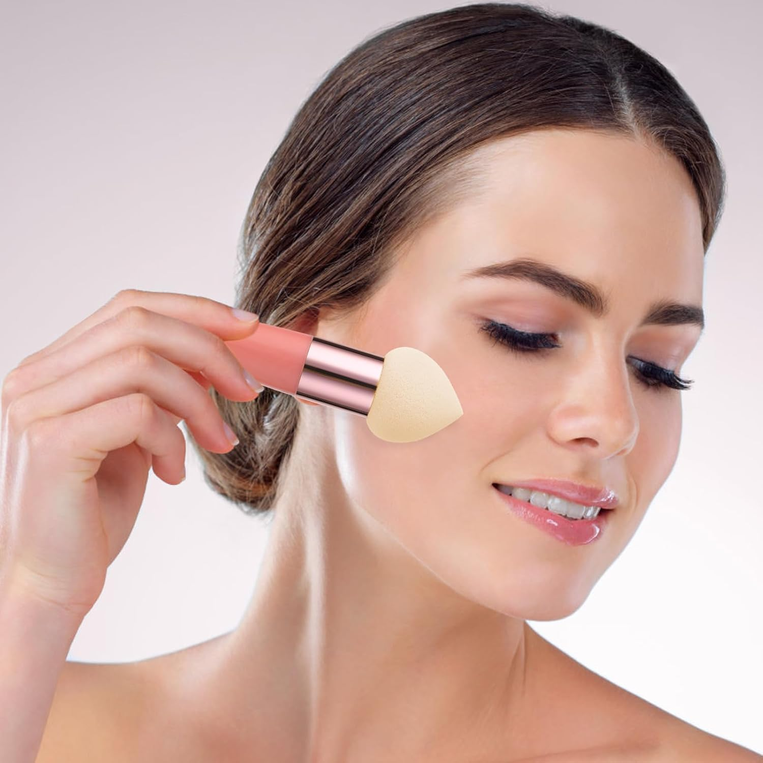 Sibba Makeup Sponge 3 Pieces Foundation Makeup Concealer Cosmetic Mixed Mini Brush Angle Handle Applicator Artist Application Mushroom Eyebrow Face Tassel Powder (Rose Red) - Black image number 7