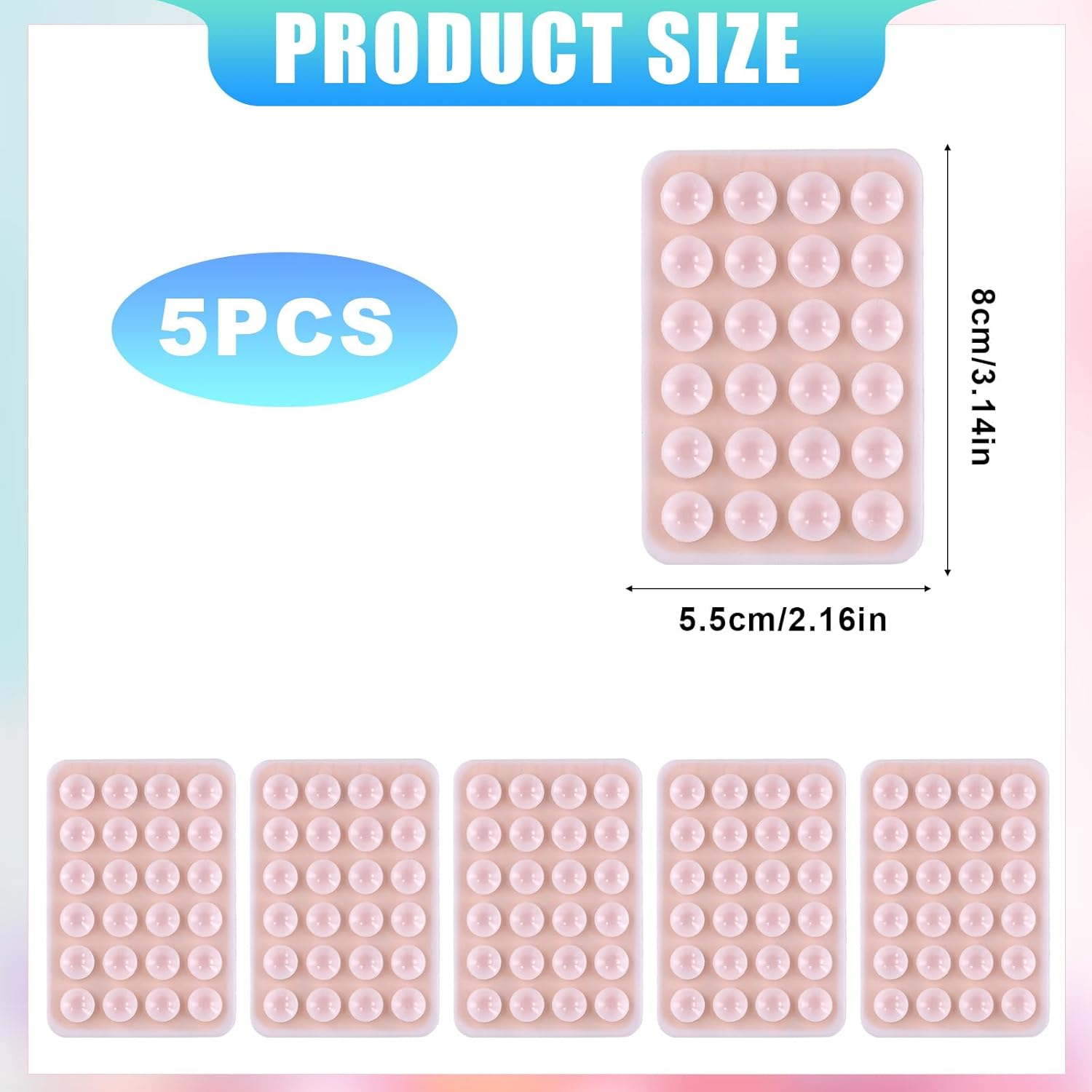 5Pcs Phone Suction Holder, Non-Slip Silicon Adhesive Phone Stand Sticky Phone Mount with 24 Suction Cups Hands-Free Phone Accessories Holder for Selfies and Videos(Light Pink) image number 3