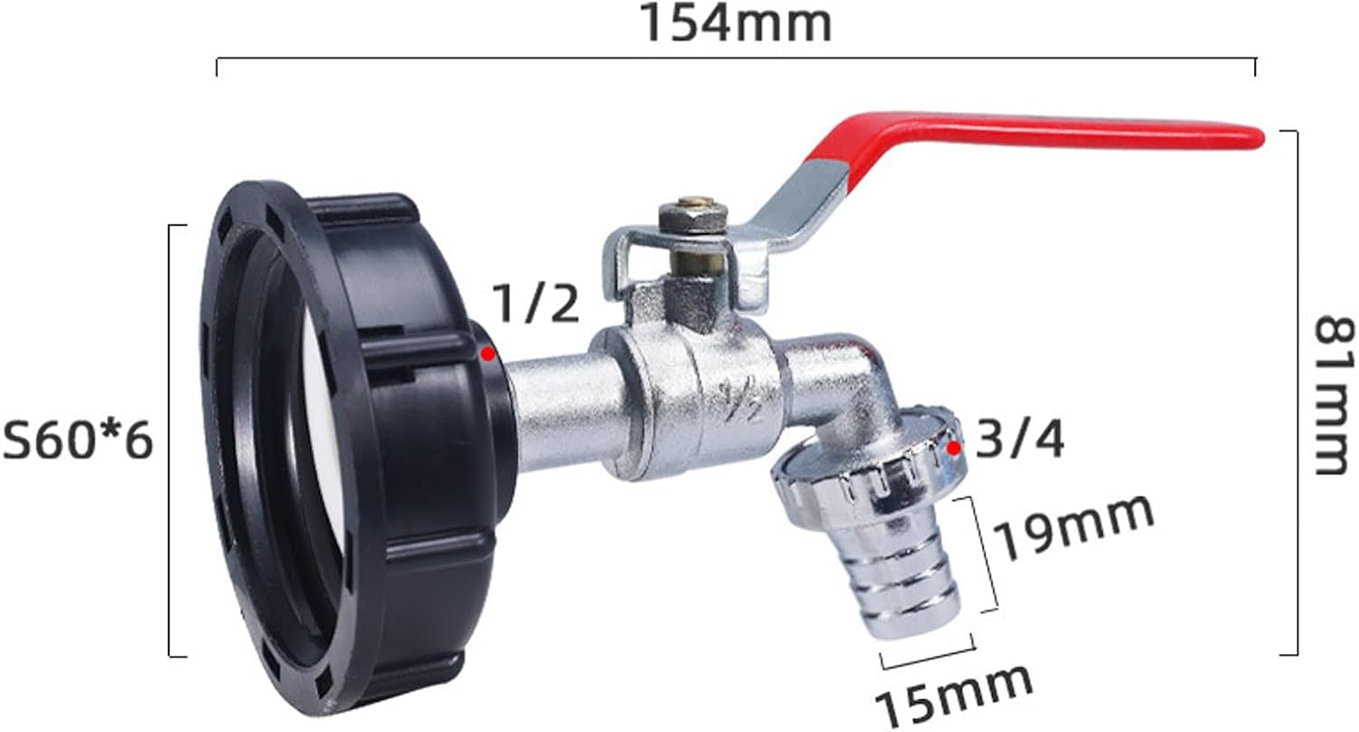 AGDGV IBC Tank Adapter S60X6 to 1/2" Alloy Connector - Leakproof Replacement Valve Fitting Parts for 1000L Water Storage Tanks, Durable Garden Hose Adapter with Sealing Tape image number 3