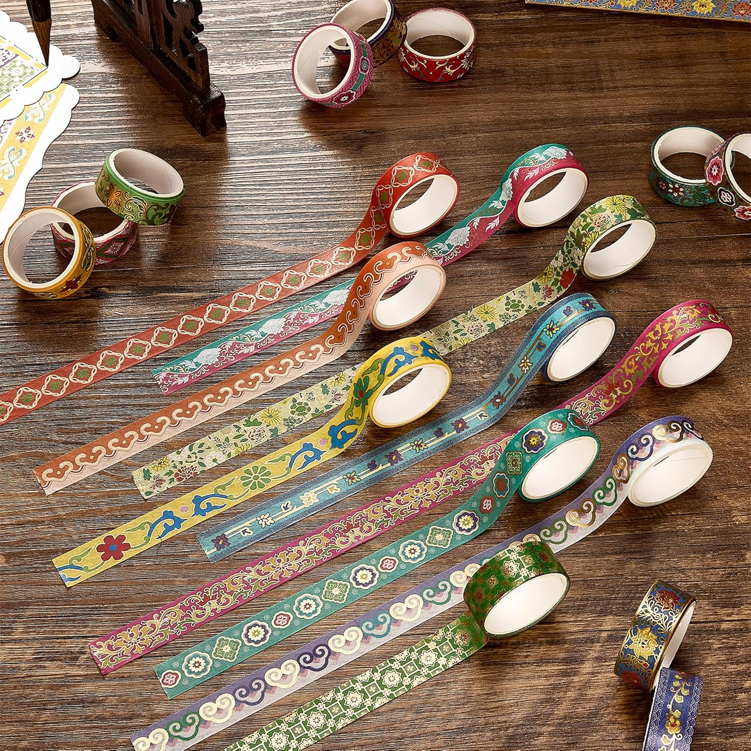 YUBBAEX 20 Rolls Chinoiserie Washi Tape Set Exotic Arts Masking Tape Gold Foil Floral Decorative for DIY Crafts, Bullet Journal Supplies, Planners, Scrapbook, Card/Gift Wrapping