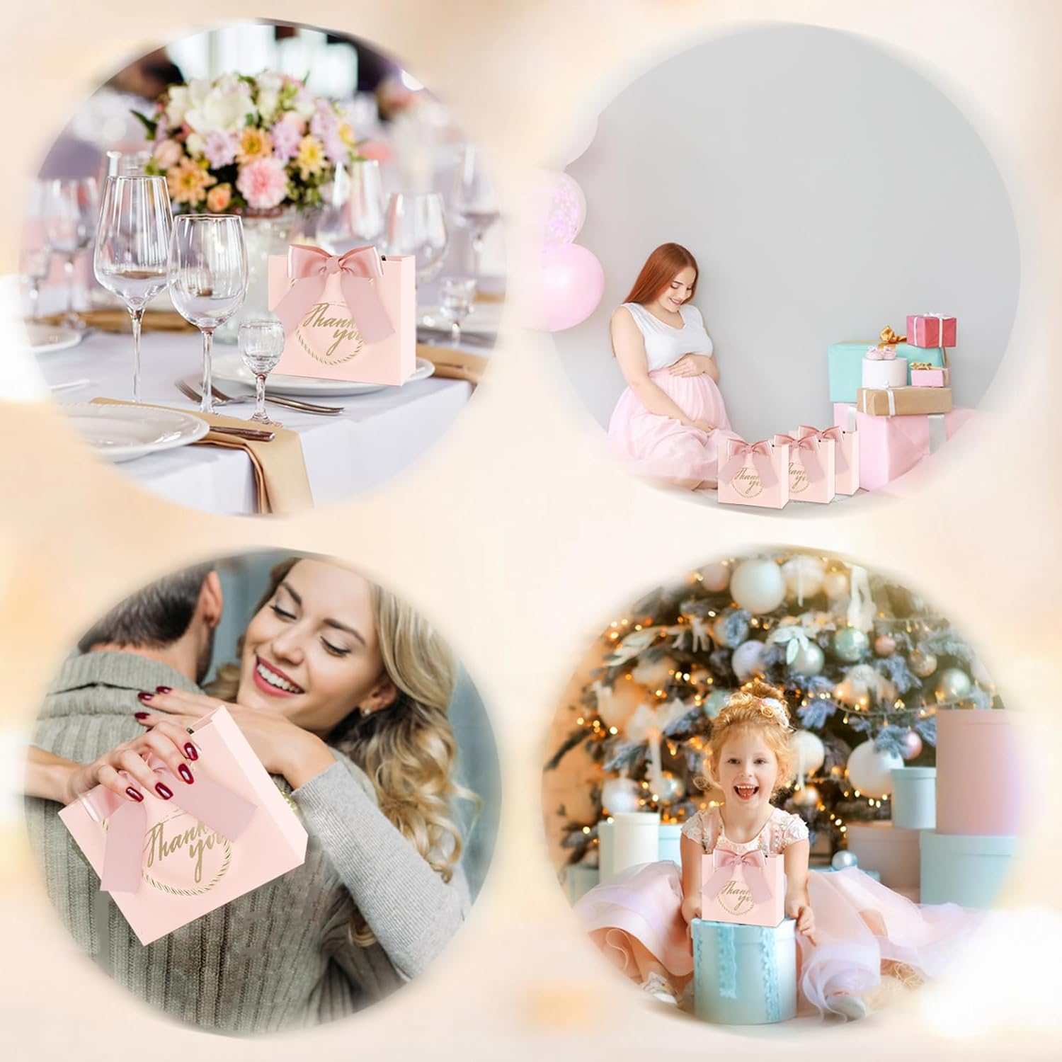 SHAIDOJIO 30Pack Small Thank You Gift Bags with Handle, Mini Pink Gift Bags Candy Bags Bulk with Bow Ribbon, Party Favor Bag for Wedding, Birthday, Bridal Shower, Baby Shower (5.5X2.5X4.7 Inch) image number 2