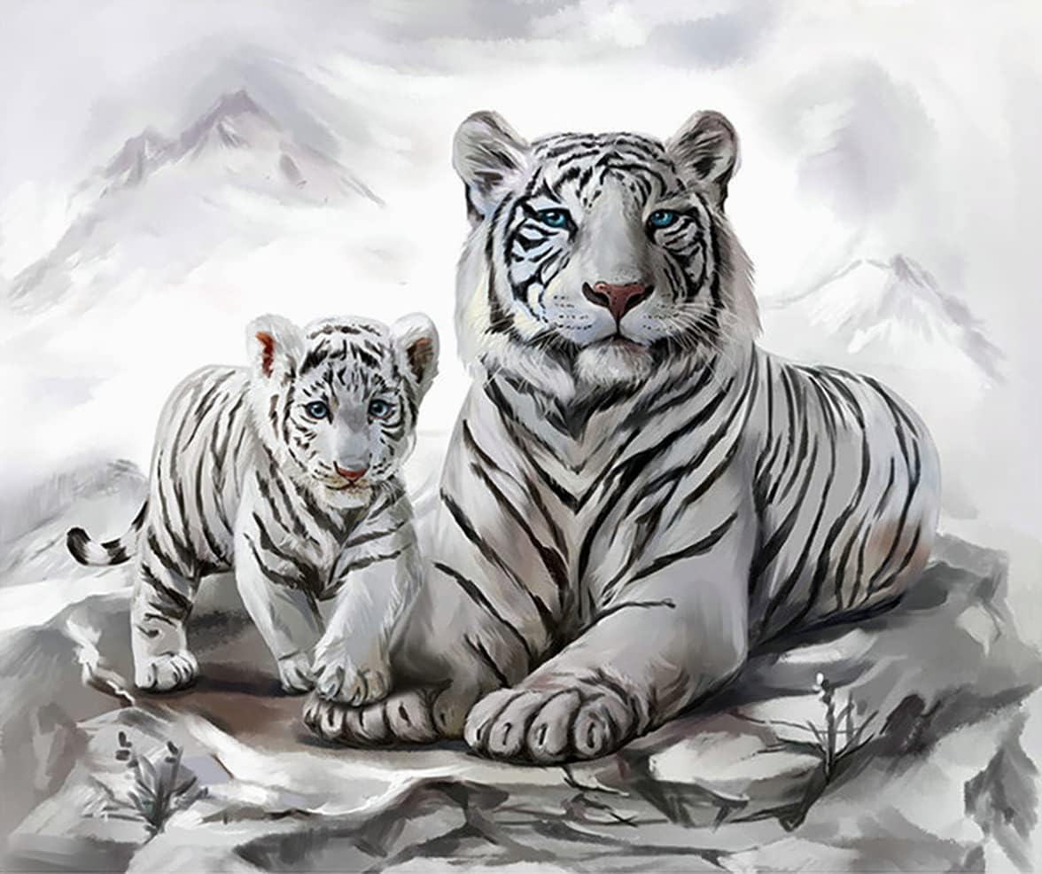 5D Diamond Painting Picture White Tiger Mum 40 X 30 Cm DIY Diamond Painting Glitter Picture