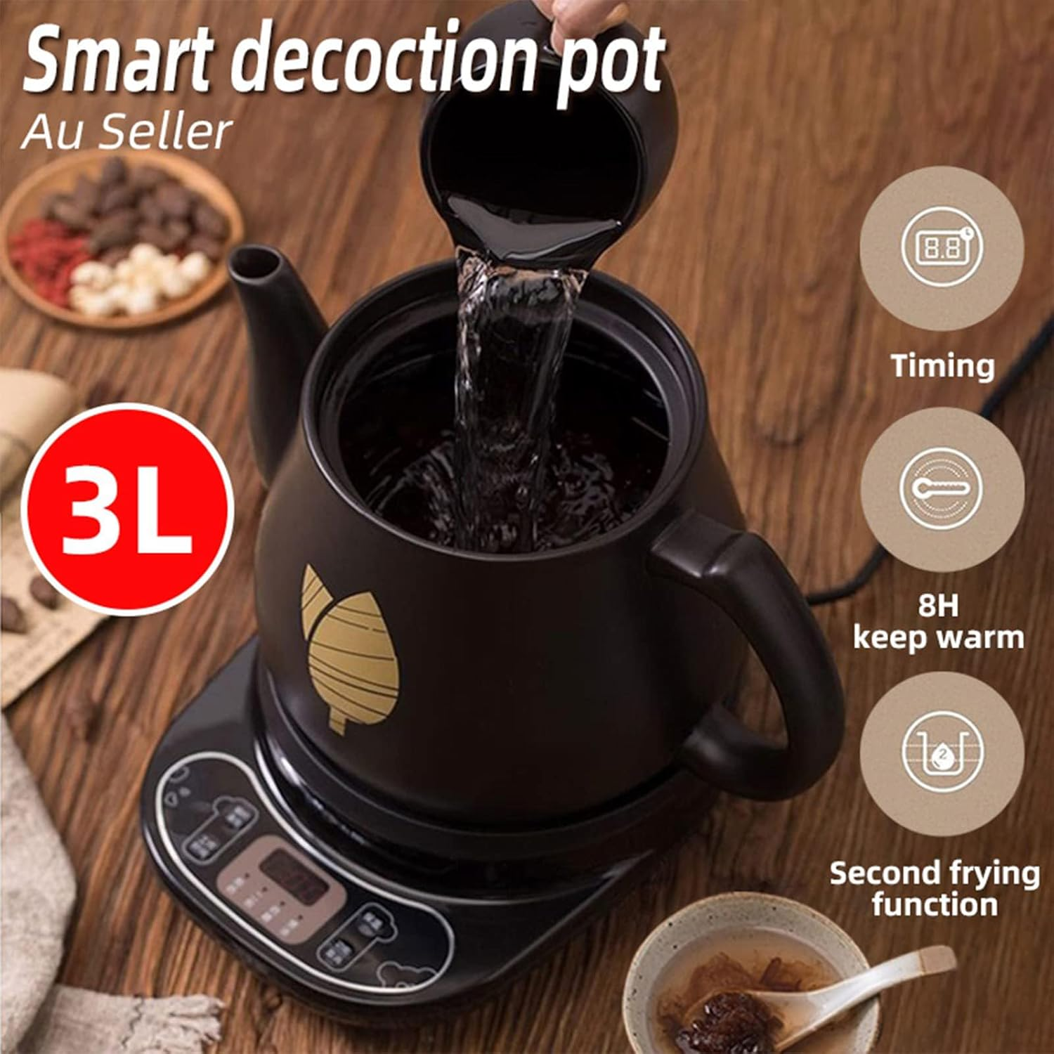 TECHBEAR Health Chinese Medicine Pot, 3L Automatic Herbal Medicine Cooker Ceramic Pot with 8 Hours Keep Warm, Multi-Function Electric Chinese Herb Tea Kettle for Home