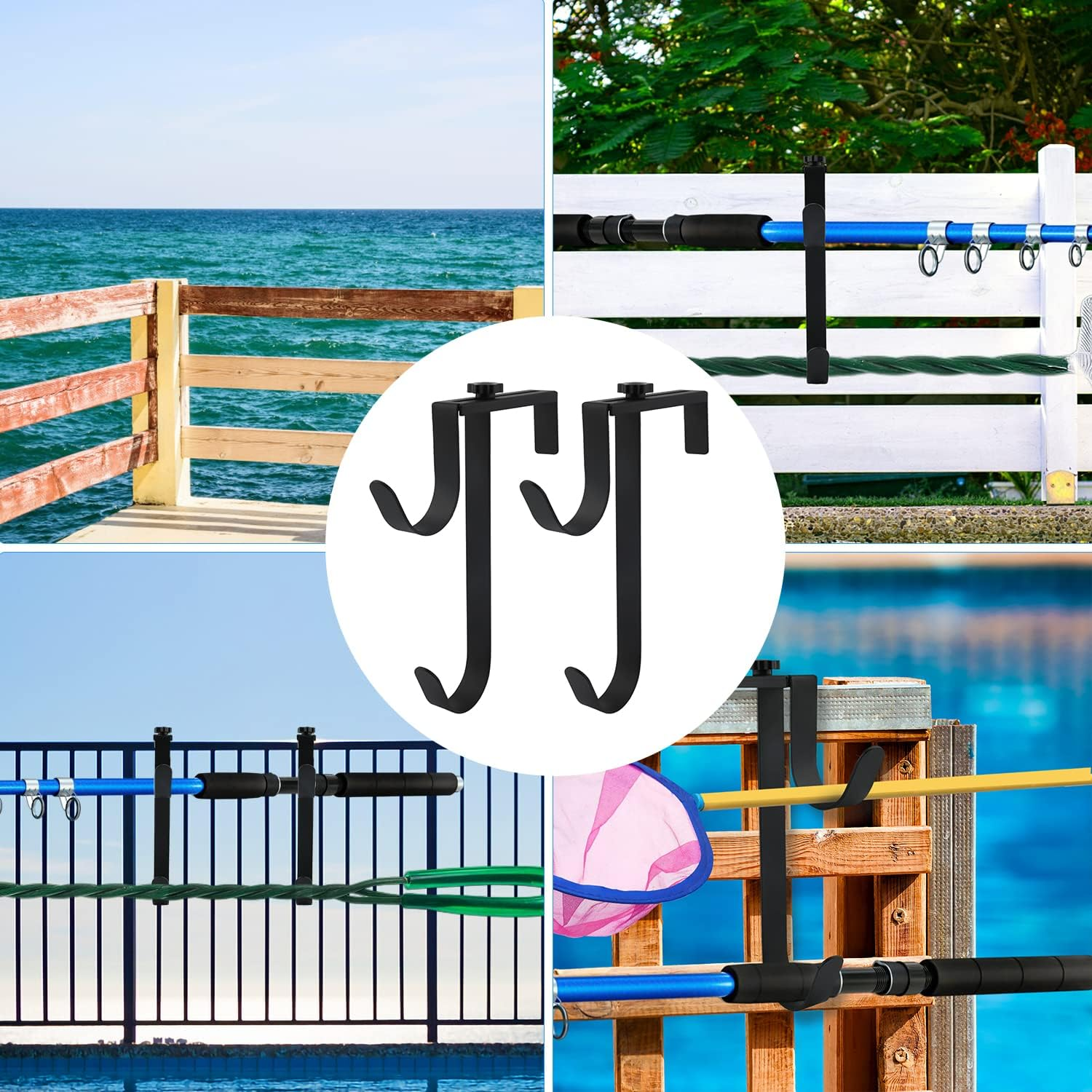 2Pcs Double Hook for Pool Pole, Adjustable Hook for Pool Fence, Double Hook for Hanging Pool Tool Hooks for Pool Fence, Wall (Black) image number 6