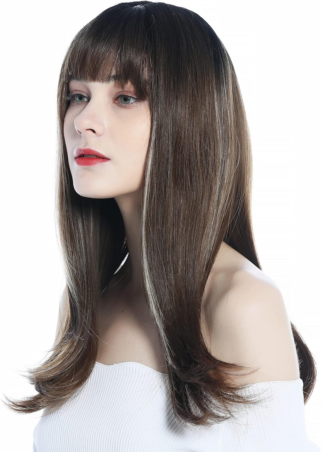 WIG ME up - LC252-8/27-18T/80 Women'S Wig Long Straight Fringe Brown Platinum Blonde Highlights image number 5