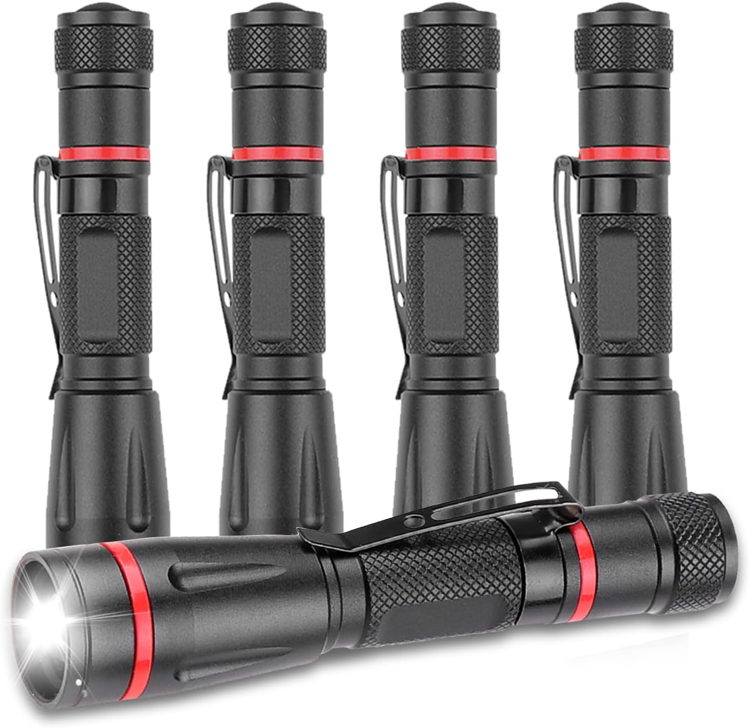 LED Pocket Pen Light Flashlight Small Mini Flashlights Handheld Pen Lights Penlight with Clip for Camping, Home, Outdoor, Inspection, Emergency Use (5 Pieces 3.7 Inches)