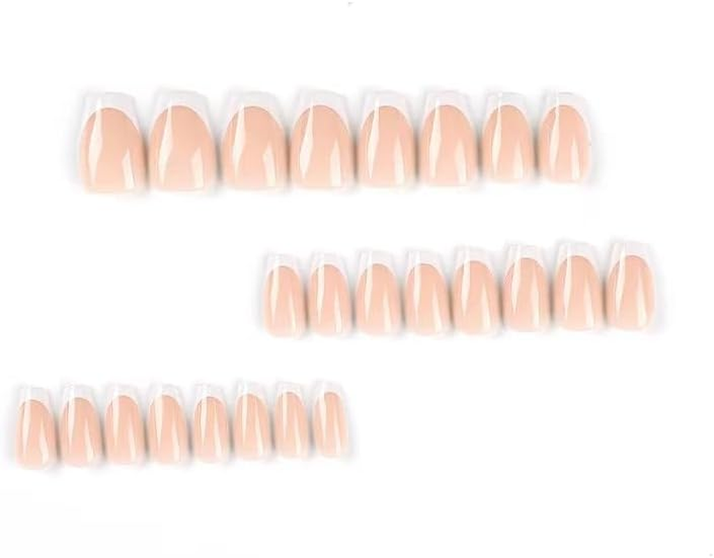 Sandanfine Short Fake Nails, Short Ballet Minimalist French Fake Nails, Nail Stickers, Removable Nail Plates, Reusable Fake Nails, Clean and Elegant