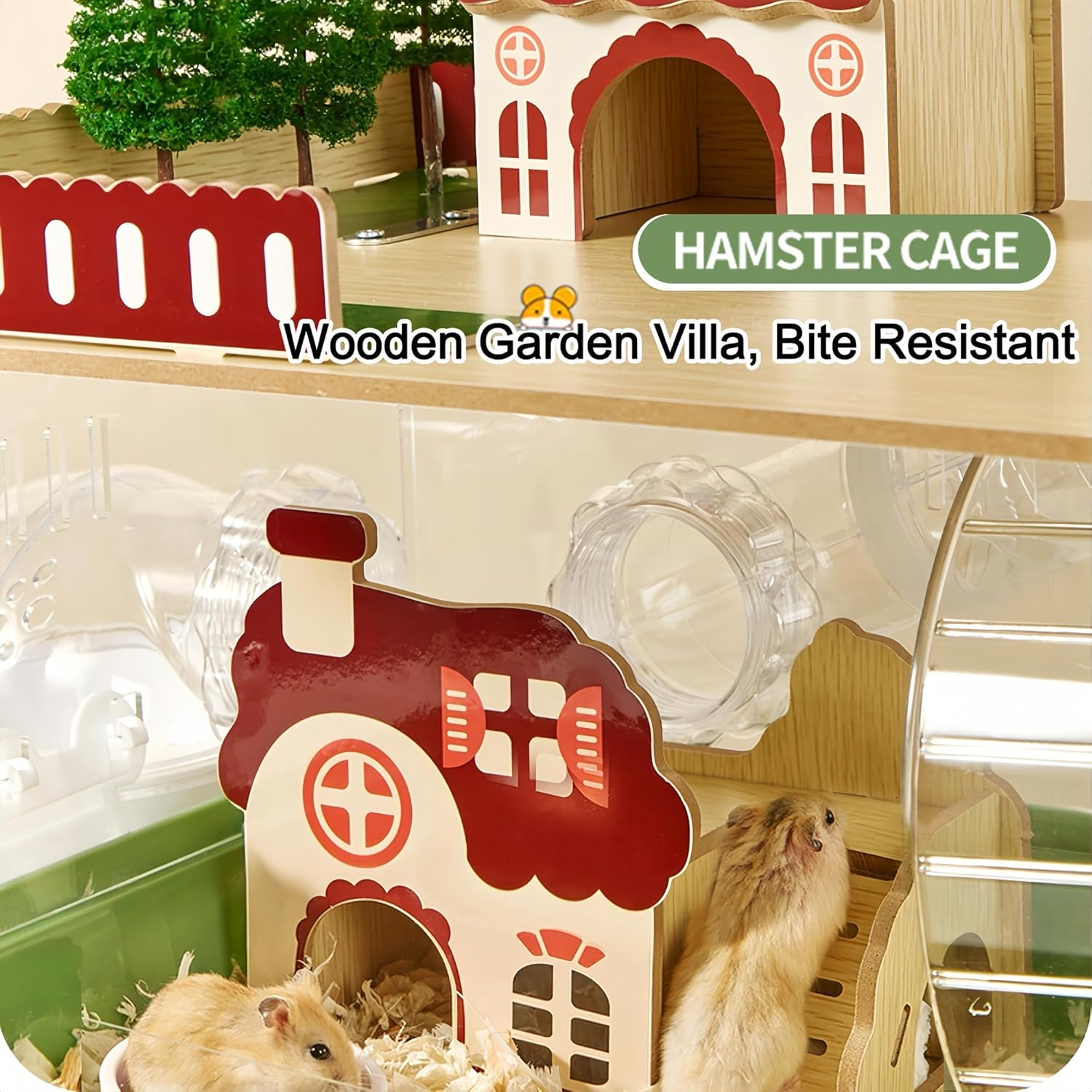 Acrylic Hamster Cage with Accessories, 34Cm L X 25Cm W X 38Cm H, 12-In-1 Clear Garden Style Mouse Enclosure (2-Layer) image number 6