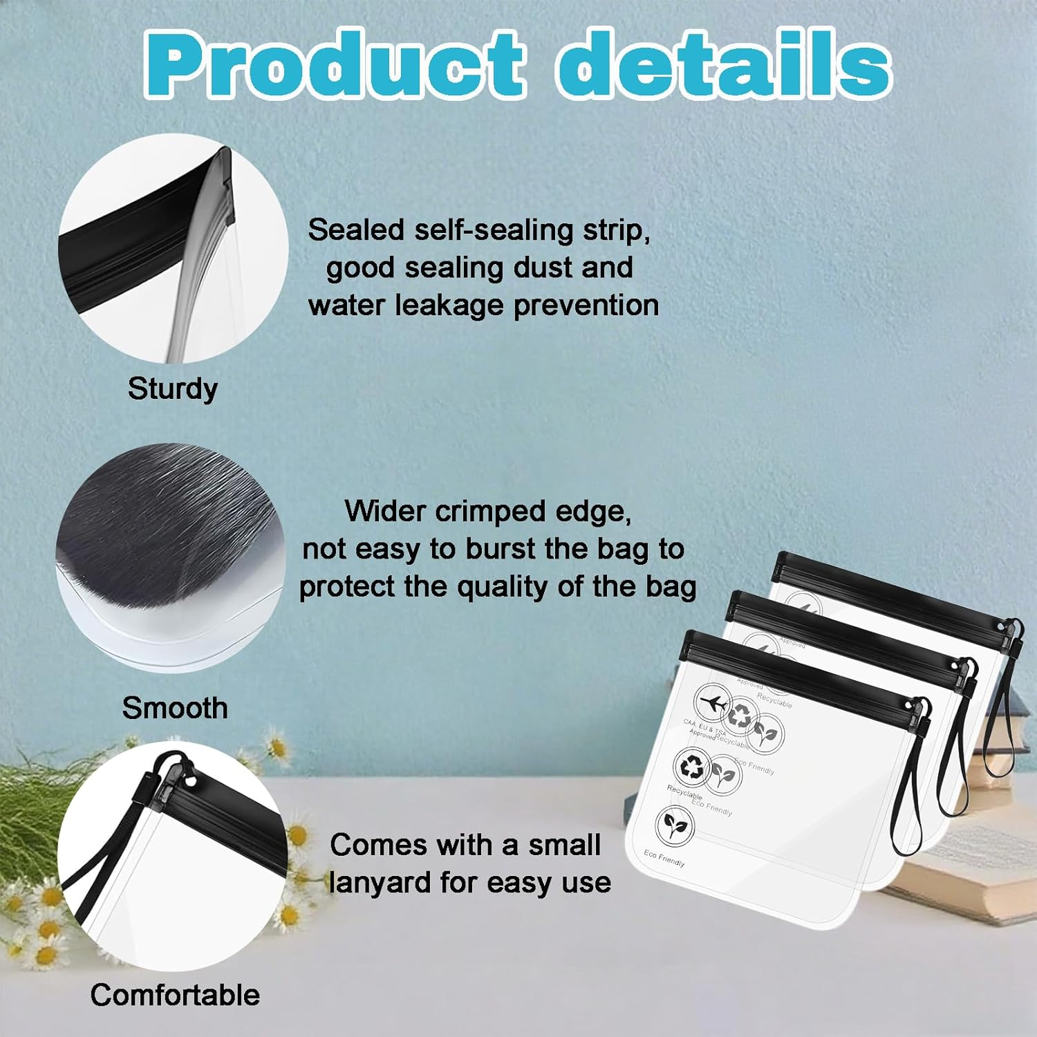 Rylaxzon 2 Pack Clear Travel Toiletry Bag - 20X20Cm Toiletry Bags, Leakproof Liquid Travel Size Toiletries for Airports, Waterproof Cosmetic & Makeup Travel Pouch, for Carry - on Luggage (Black) image number 5