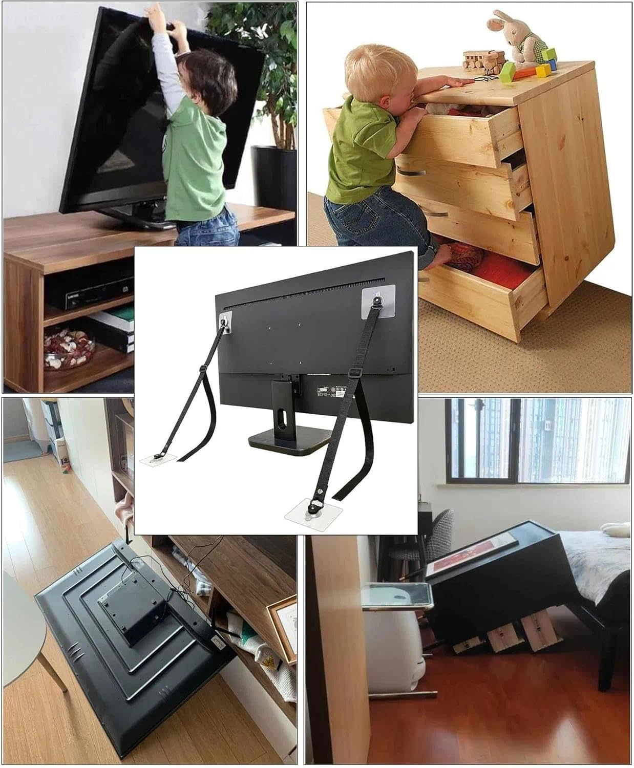 4-Pack Adjustable anti Tip TV Safety Straps, Furniture Anchor & Baby Proofing Safety for Flat Screens on TV Stands - Unron image number 1
