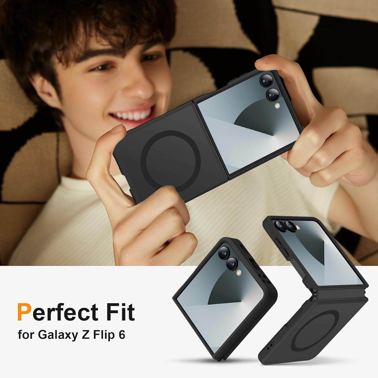 ORETECH Magnetic Shockproof for Samsung Galaxy Z Flip 7 Case with [2X Screen Protectors] Compatible with Magsafe, Translucent Anti-Scratch Flexible TPU Bumper Hard PC Back for Z Flip 7 Case-Black