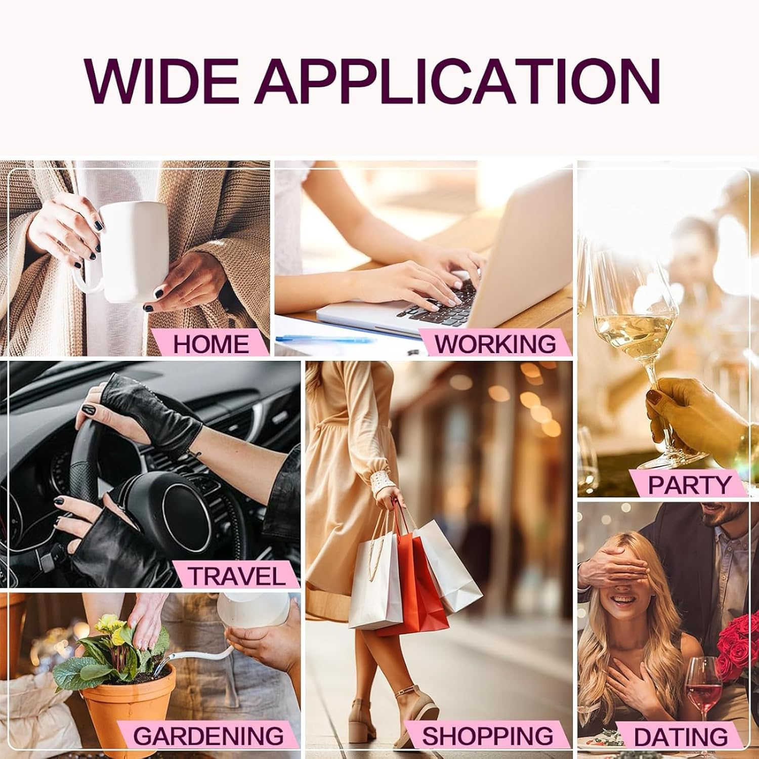 Qioon 24 Pcs Medium Almond Press-On Nails, French Gradient Light Purple Fake Nails with Rhinestones, Stick-On False Fingernails with Adhesive Tabs for Women and Girls image number 5