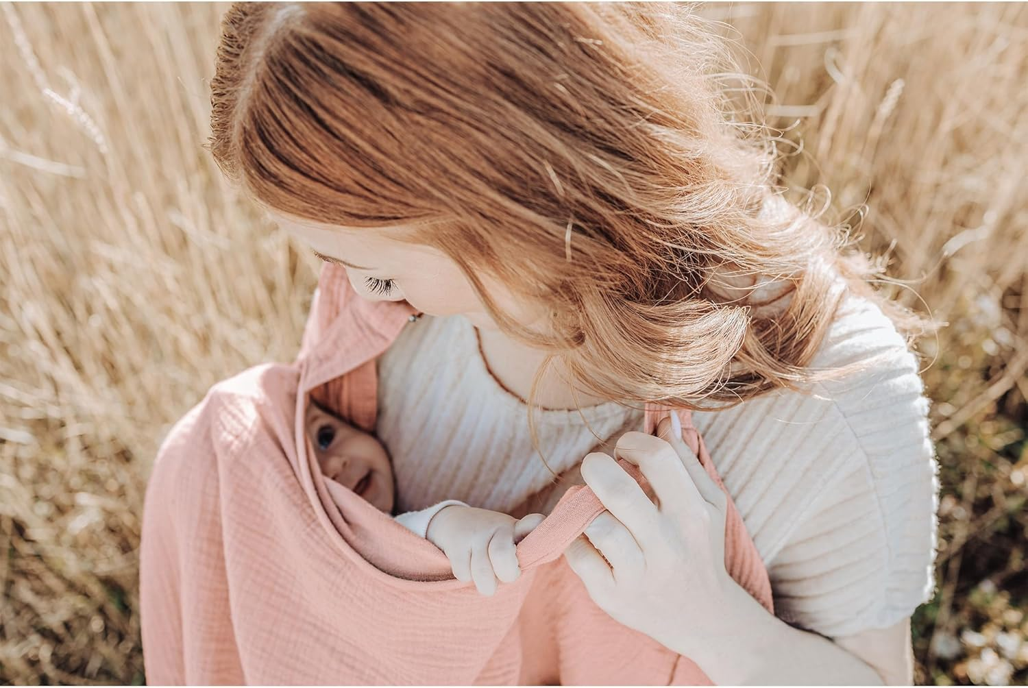 Konssy Muslin Nursing Cover for Baby Breastfeeding, Breathable 100% Cotton Breastfeeding Cover with Rigid Hoop for Mother Nursing Apron, Multi-Use Carseat Canopy - Blossom image number 6