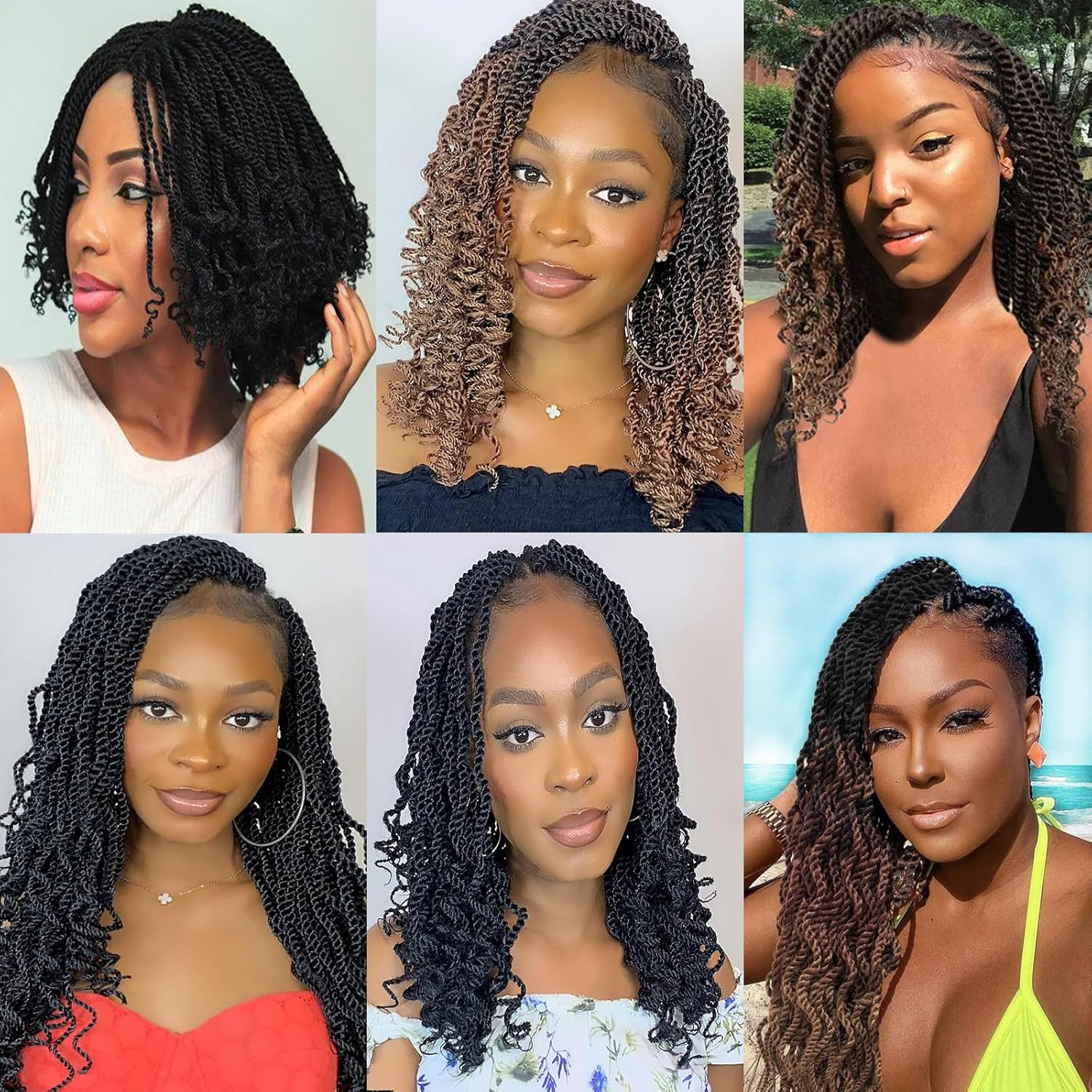 Mscat 14 Inch Wavy Senegalese Twist Crochet Hair, 8 Pack Synthetic Short Pre Looped Kids Crochet Braids with Curly Ends, Pre Twisted Small Havana Twist Braiding Hair for Black Women 1B# image number 1