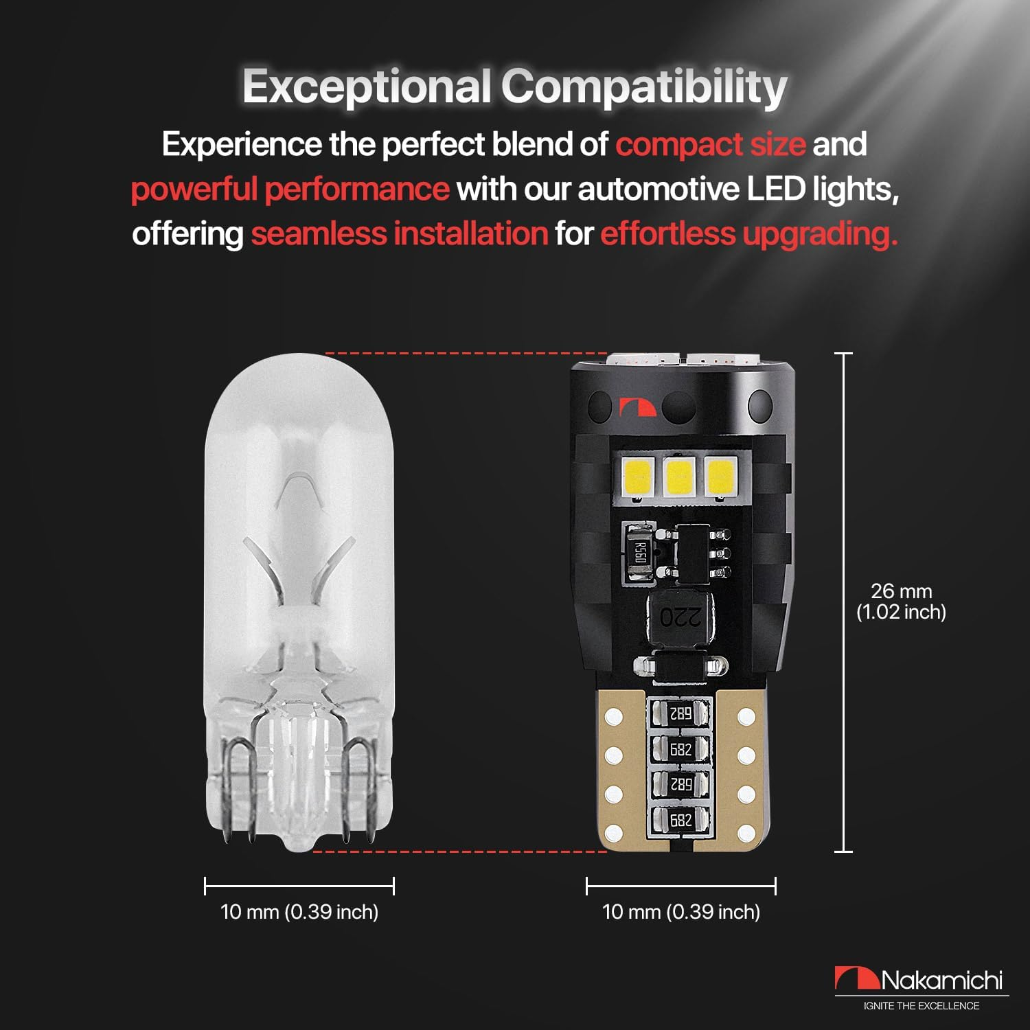 Nakamichi T10 LED Light Bulb 168 2825 194 W5W Wedge 12-SMD 2016 Chipsets LED Replacement Bulbs Error Free for Car Interior Dome Map Door License Courtesy Dash Lights (Giallo Amber, 12 Leds) - Monza Red image number 6