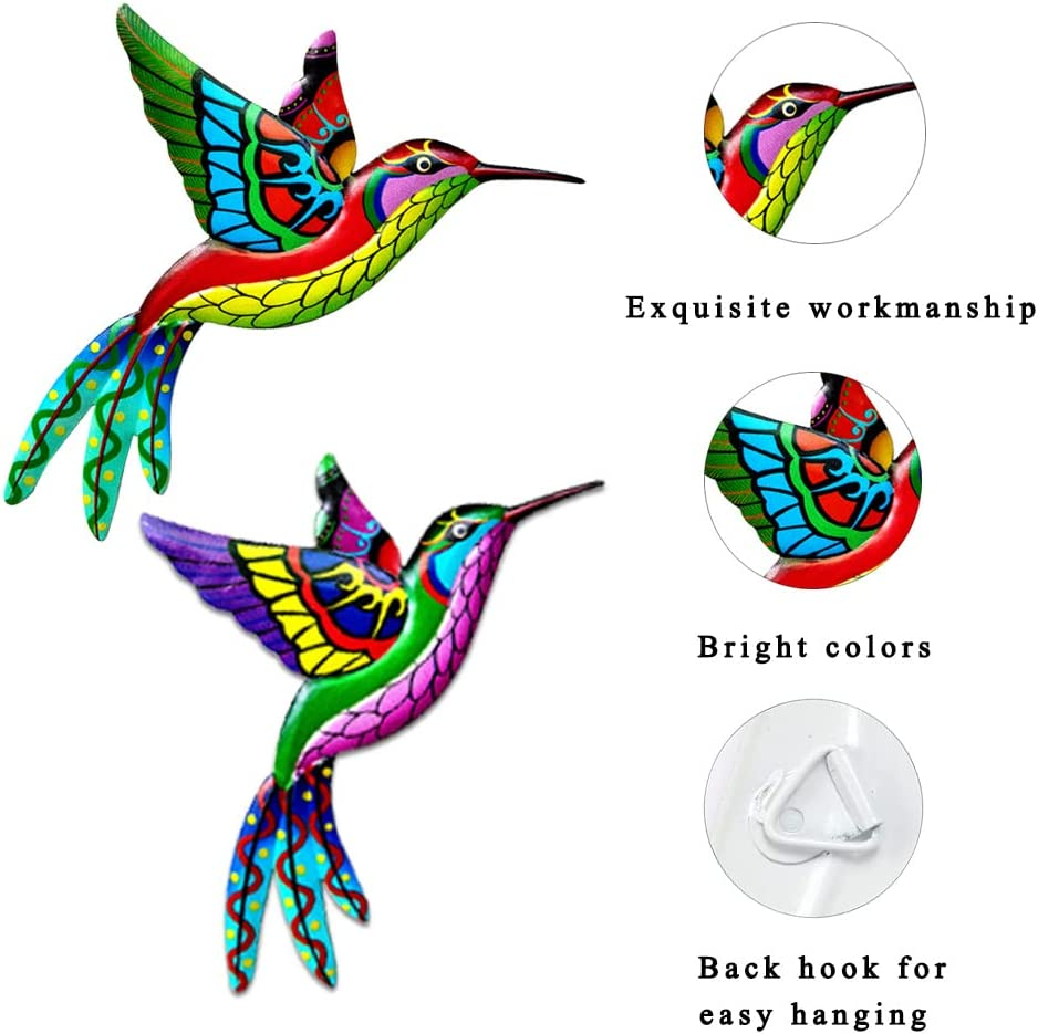 Tsilin 4 Pcs Metal Hummingbird Wall Decor Art, Colorful Birds Sculpture Hanging Garden Metal Hummingbird Statues for Indoor Outdoor Backyard Living Room Bedroom Porch Patio Fence Decor image number 5