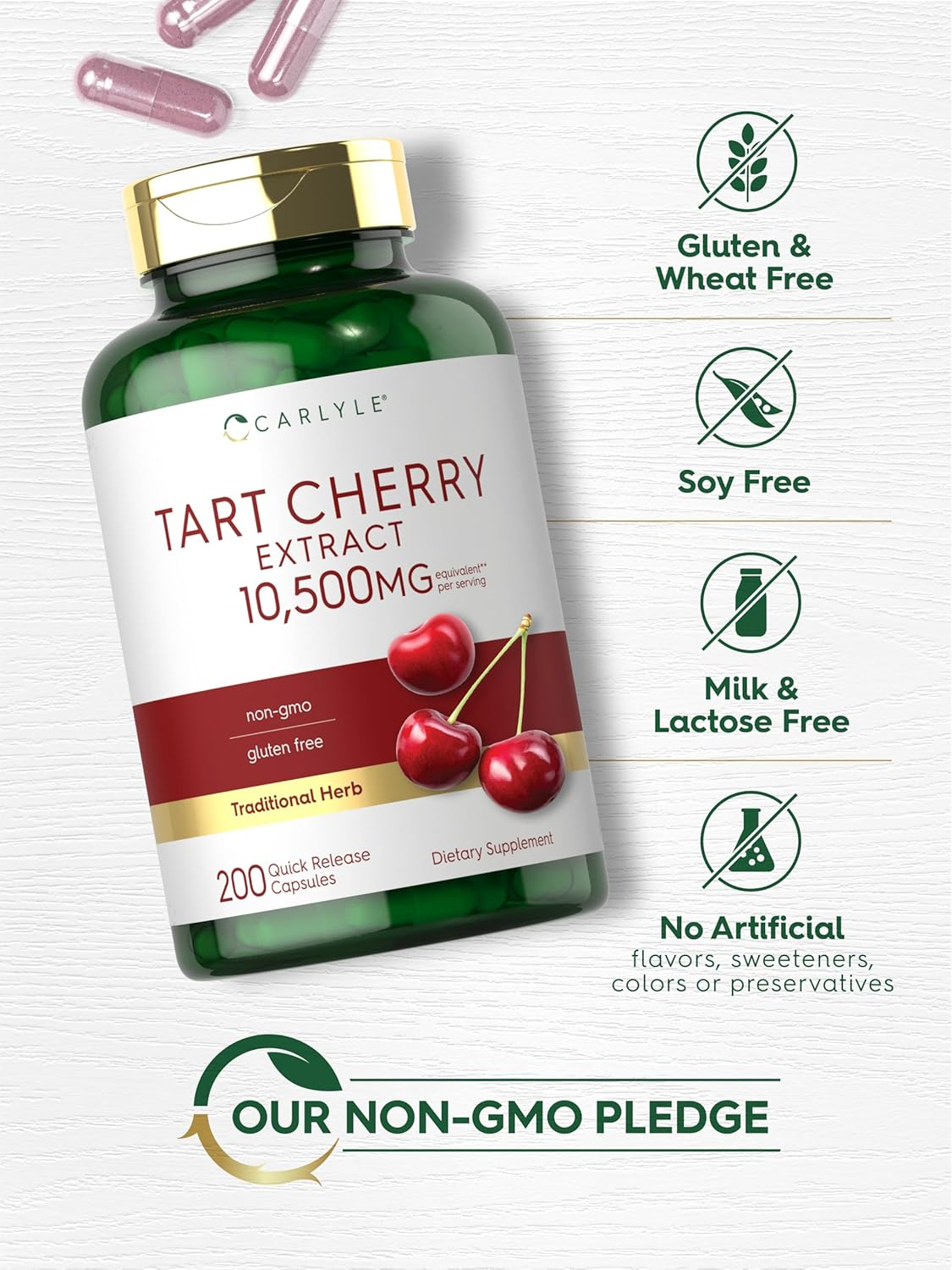 Tart Cherry Capsules | 10,500 Mg | 200 Count | Max Potency | Non-Gmo, Gluten Free | Tart Cherry Juice Extract | by Carlyle image number 4
