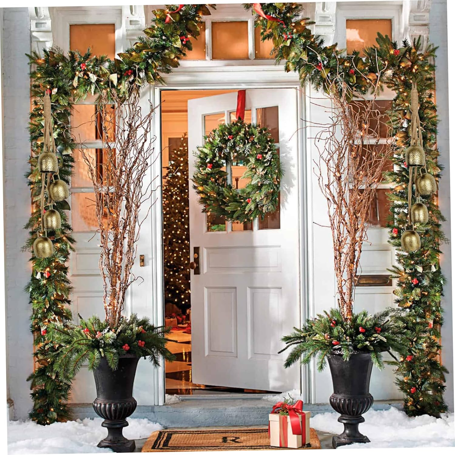 Christmas Bells Gold 42Cm Vintage Xmas Tree Decorations 4 Bells Rustic Hanging Cow Bells with Rope Bell for Door Garden Home Decor Lucky round Witch Bells image number 5