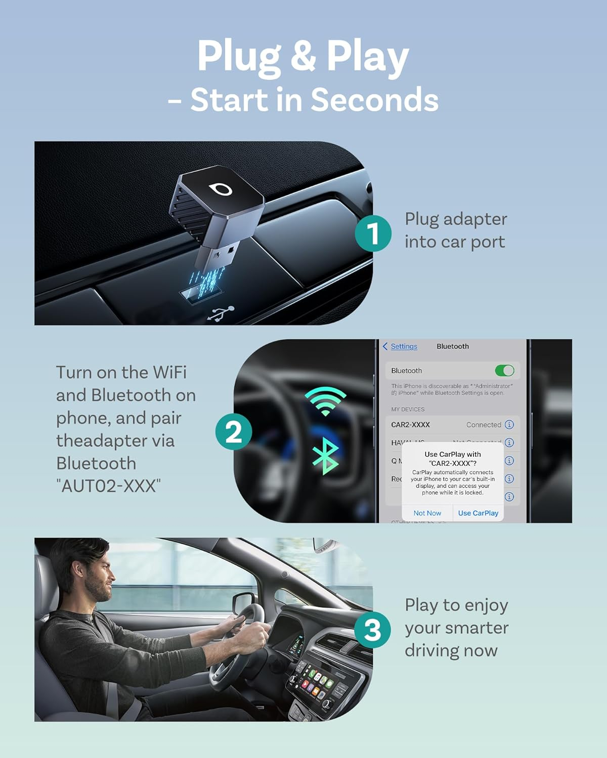 OTTOCAST Mini Pot 2025 2-In-1 Wireless Carplay/Android Auto Adapter, 5Ghz Wifi, Auto Connect for 2016+ Cars image number 4