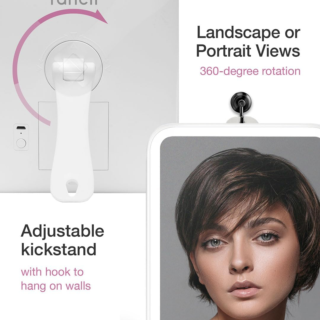 Fancii Portable LED Makeup Mirror with 3 Adjustable Light Settings, 1X Large Mirror & Detachable 10X Magnifying Mirror - Cordless Lighted Vanity Mirror for Travel, Dual Power, 360&deg; Rotatable Kickstand - Aura Go (Rechargeable) image number 5