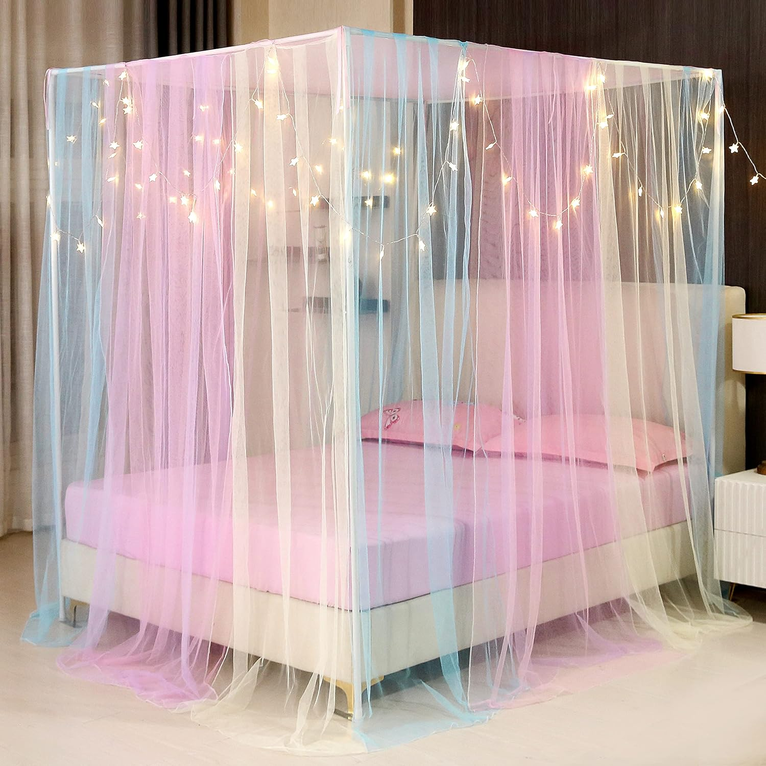 Nattey 4 Poster Corners Princess Bed Curtain Canopy Mosquito Netting Canopies (Full, White) image number 2