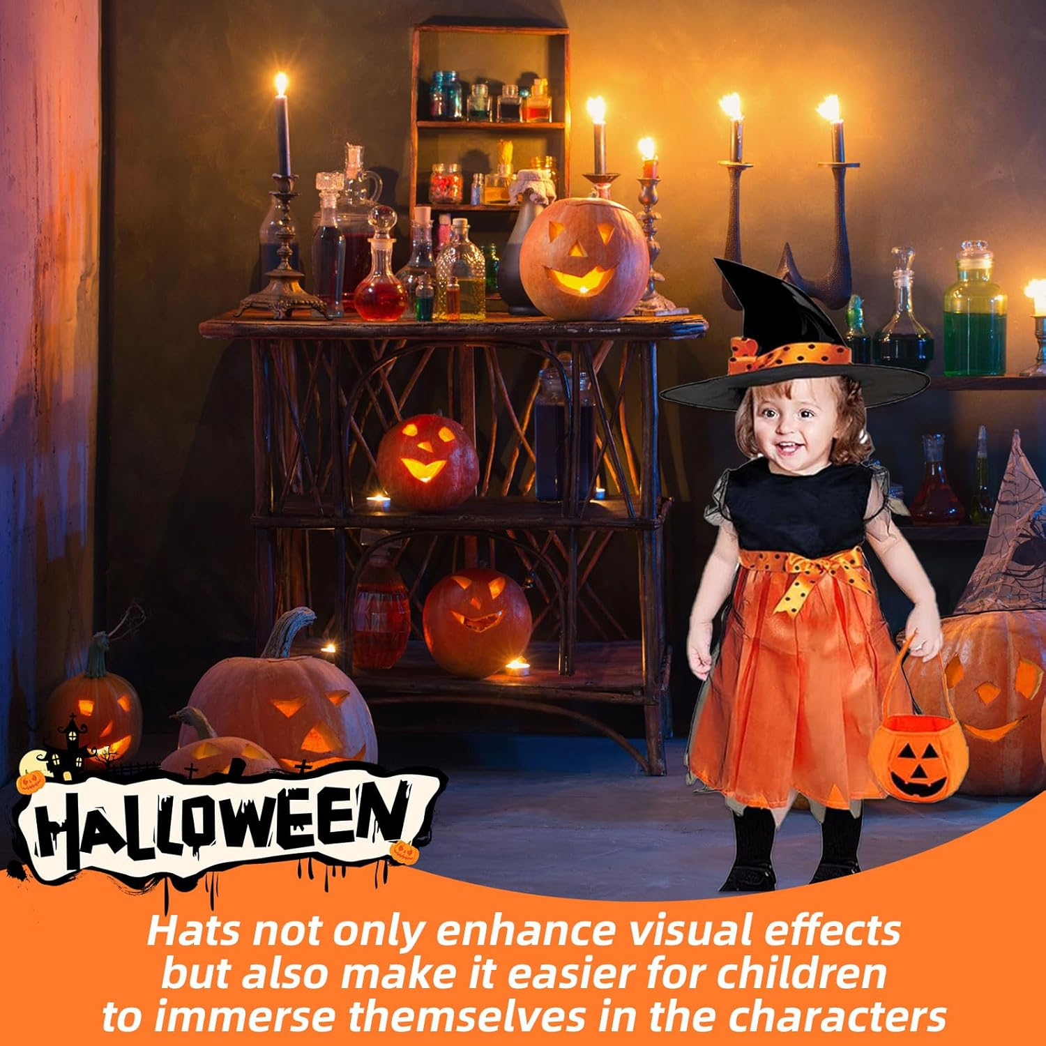 Halloween Witch Dress Children, Witch Costume Girls, Costume Witch Dress Girls with Hat for Halloween, Carnival, Cosplay Party (140) image number 4