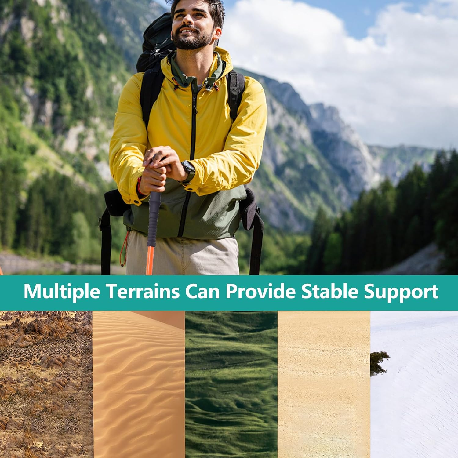 Trekking Poles, Retractable Walking Sticks, 7075 Aluminum Alloy Hiking Poles with Foam Grips and Quick Lock, Suitable for Hiking and Camping (1 Piece) image number 4