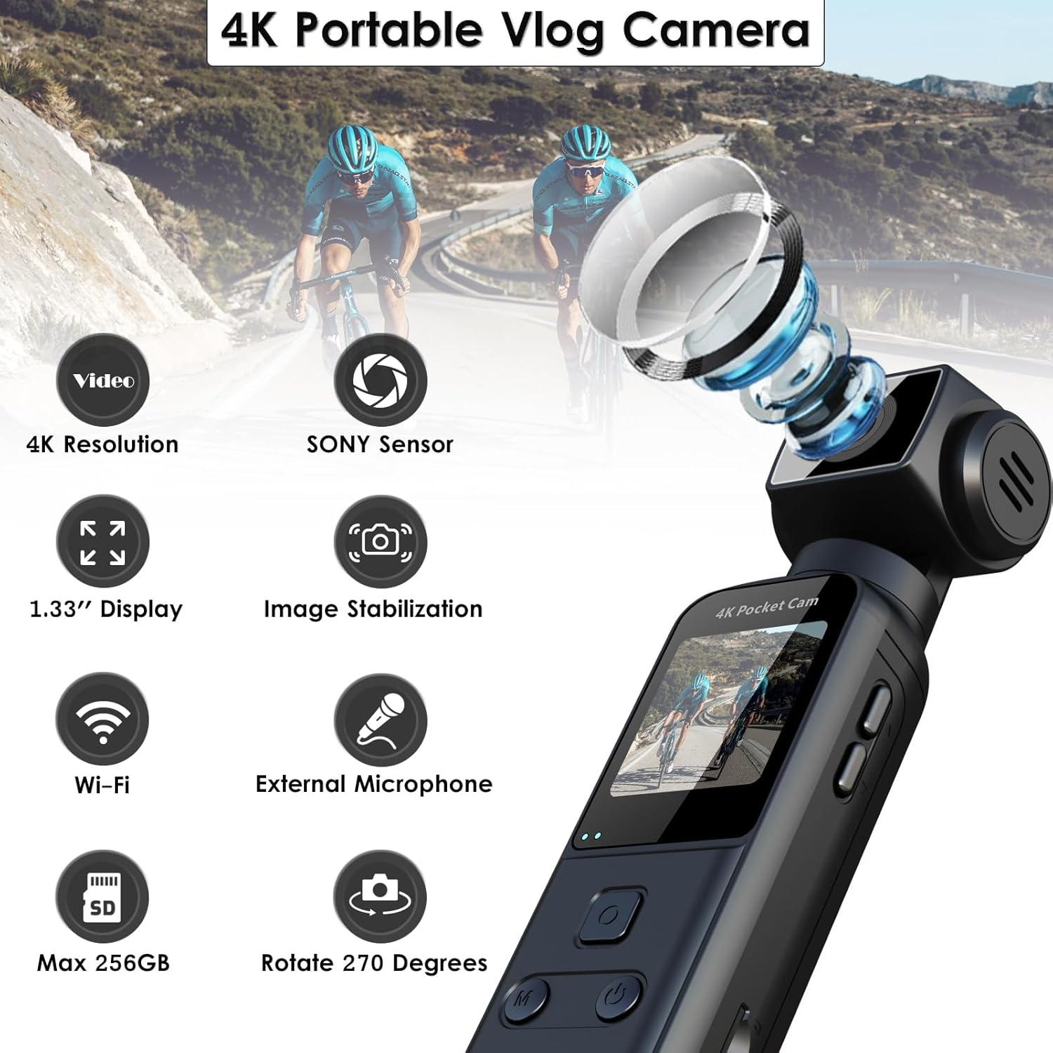 ZOMFOM 4K Body Camera with External Microphone, Mini Video & Audio Pocket Cam 270&deg; Rotation Camera for Outdoor Sport, Bike, Travel, Police Law Enforcement, Personal Civilians, 64GB Included image number 2