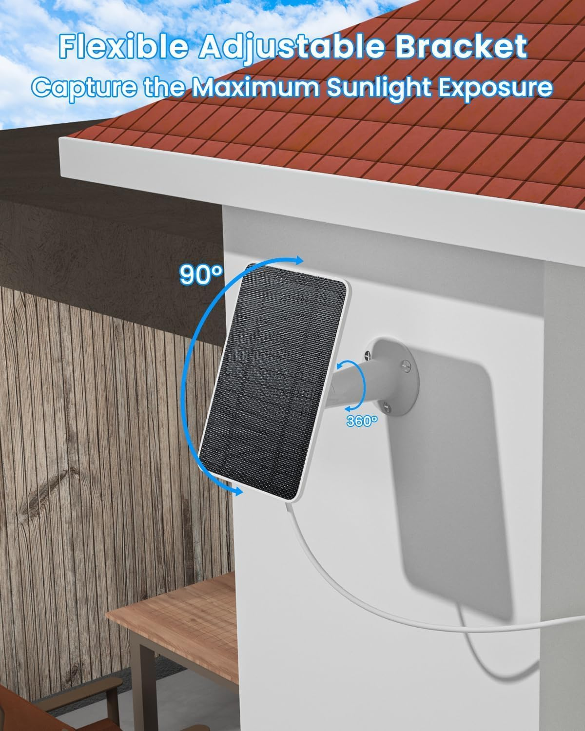 Solar Panel Charger Compatible with Arlo Essential 2K Outdoor(2Nd Gen)/Essential XL Camera(2Nd Gen)/Essential Spotlight, 5W Solar Panel with IP65 Waterproof 10Ft Micro USB-C Cable (2 Pack) image number 6
