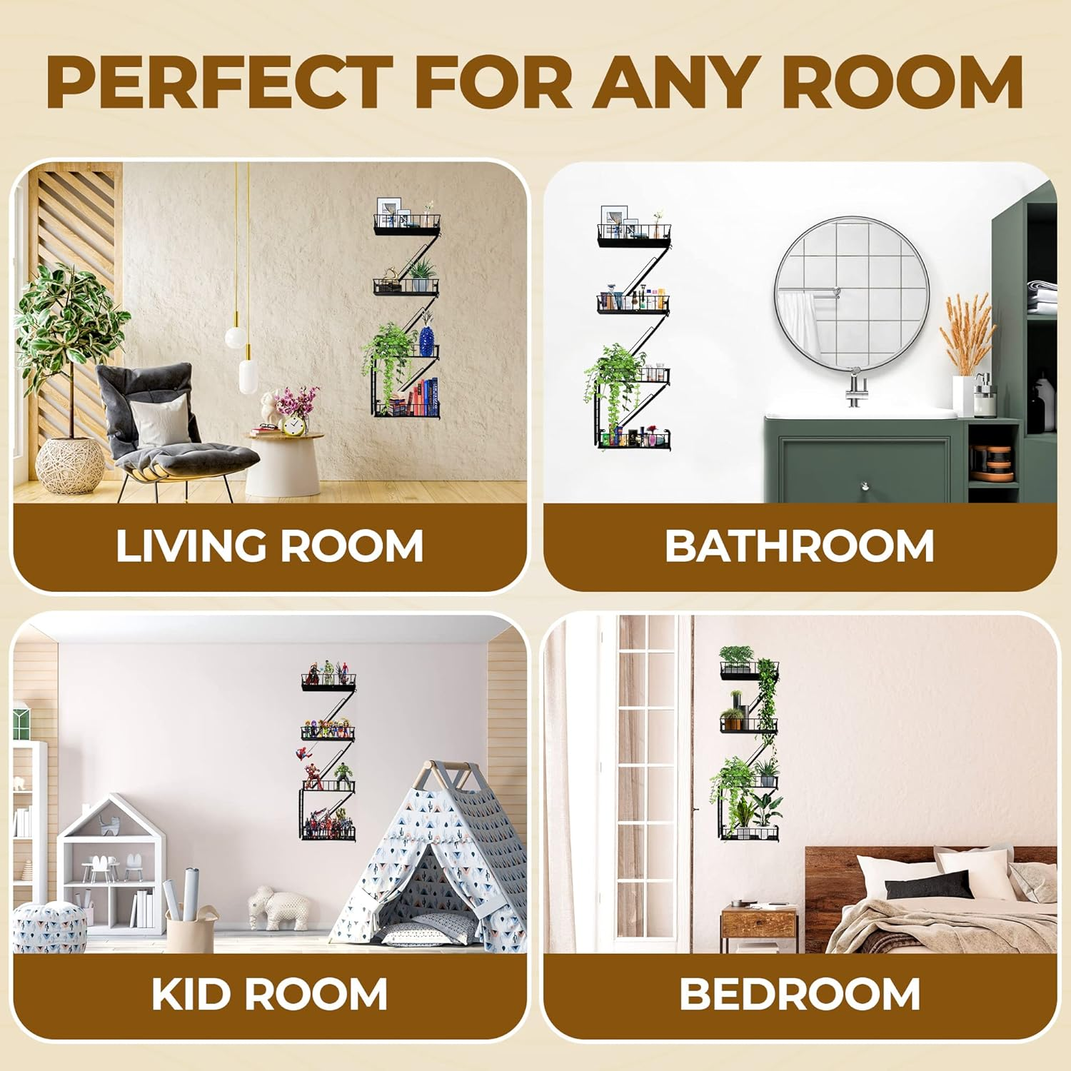 VERSATILE KAS 3-Tier Metal Fire Escape Wall Shelf | 76" Tall NYC Industrial Floating Shelves for Action Figures | Black Urban Display Ladder with 3.4 Capacity image number 6