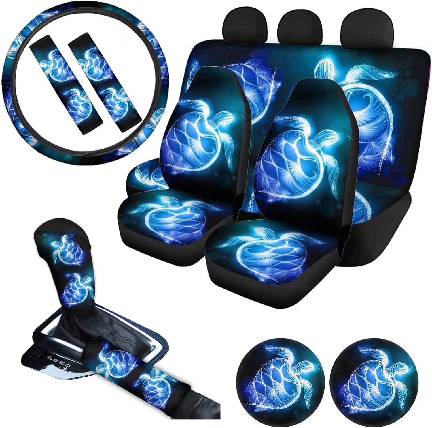 AFPANQZ 11Pack Sea Turtles Car Accessories Set Car Seat Covers Full Set with Steering Wheel Cover/Car Coaster/Handbrake Gear Shift Knob Covers/Seat Belt Shoulder Pads Auto Decoration Women Men image number 6