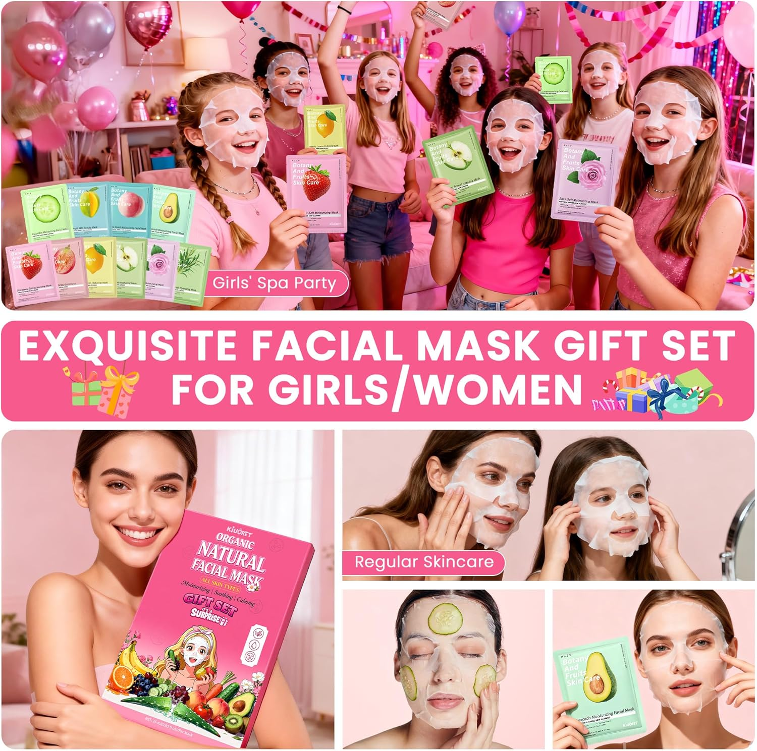 10 Pack Fruit Face Mask Set - Korean Face Mask Skincare for Women - Hydrating, Nourishing & Smoothing Skin, Improve Skin Tone - Natural Fruit & Plant Facial Masks Spa for All Skin Types image number 4