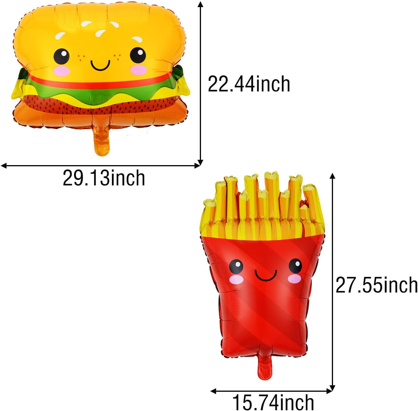 4Pcs French Fries Balloons Hamburg Balloons Food Birthday Foil Balloons for Birthday Fast Food Snacks Themed Party Decorations Supplies