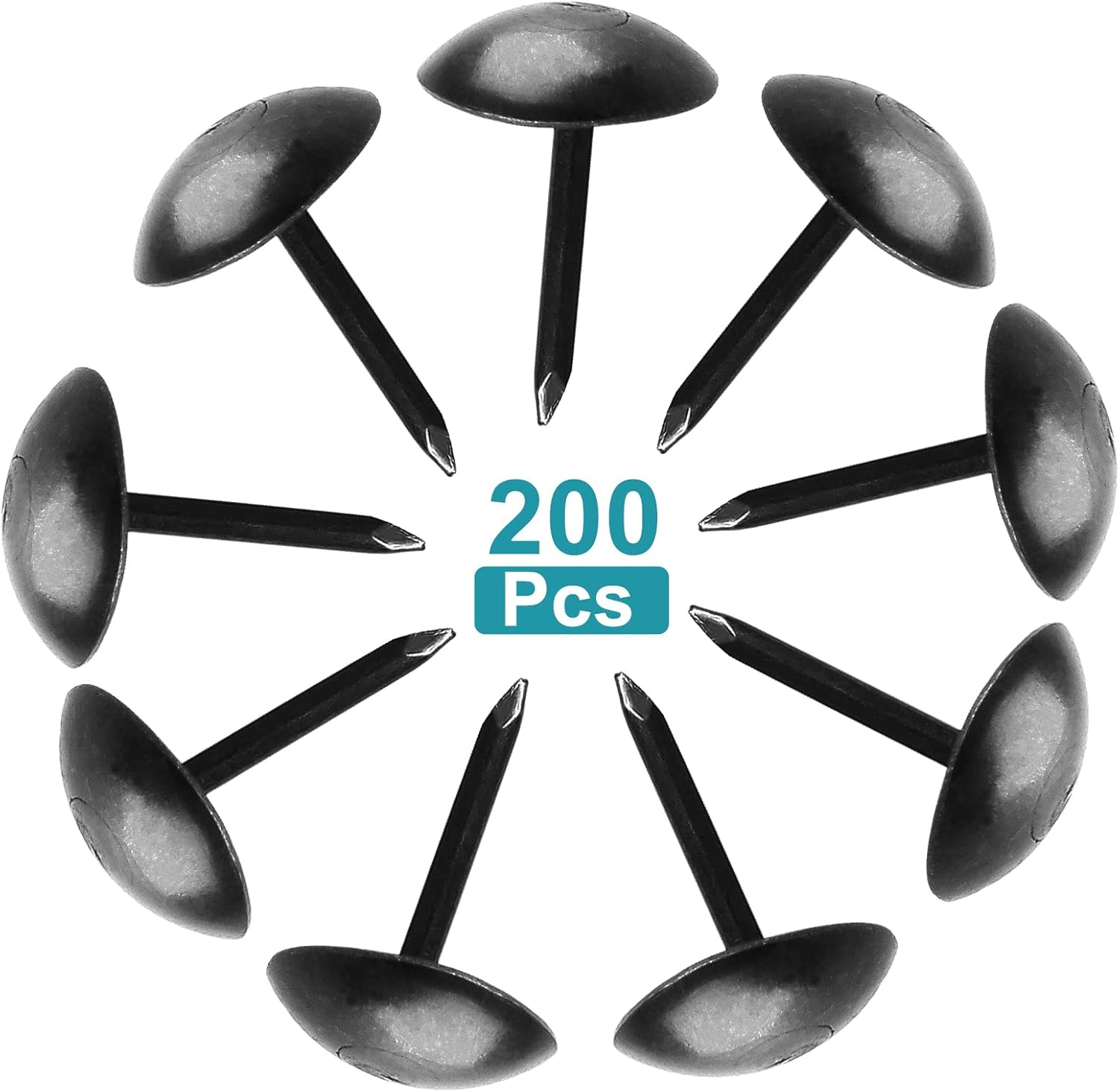 Piutouyar 200 Pcs Black Upholstery Tacks Antique Metal Thumb Tacks round Head Upholstery Pins for Upholstered Furniture Cork Board DIY Projects or Home Decor 9 X 13Mm image number 4