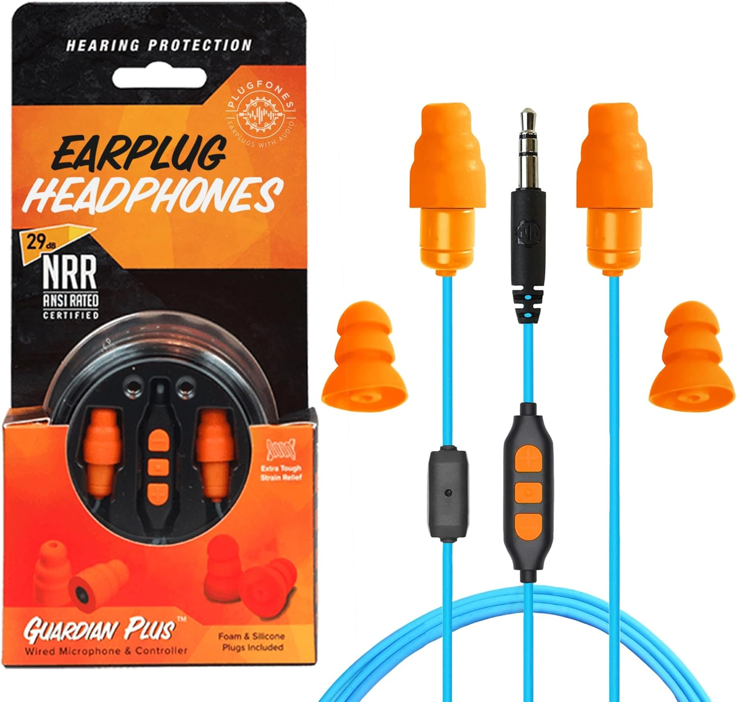 Plugfones Guardian plus Earplug-Earbud Hybrid - Black